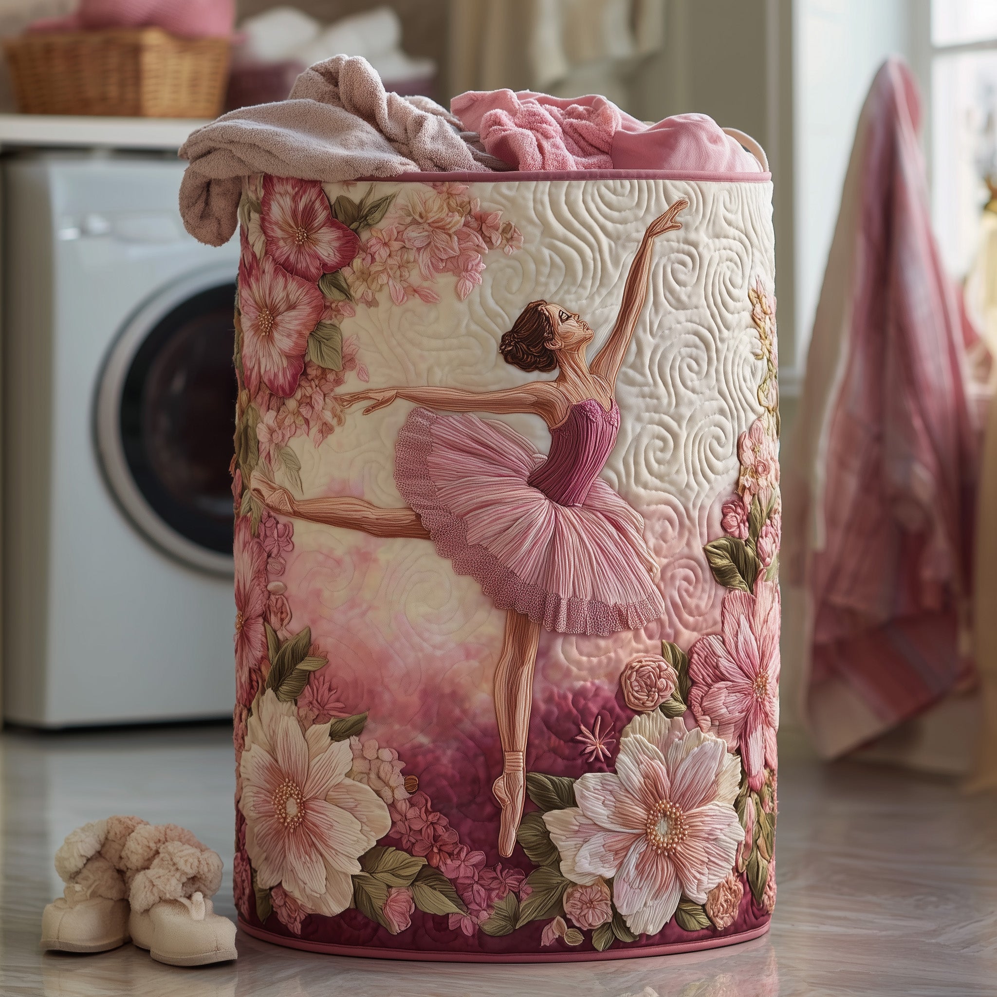 Elegant Ballerina Quilted Laundry Basket Holiday Room Decor Gift For Grandma - Tradiviet