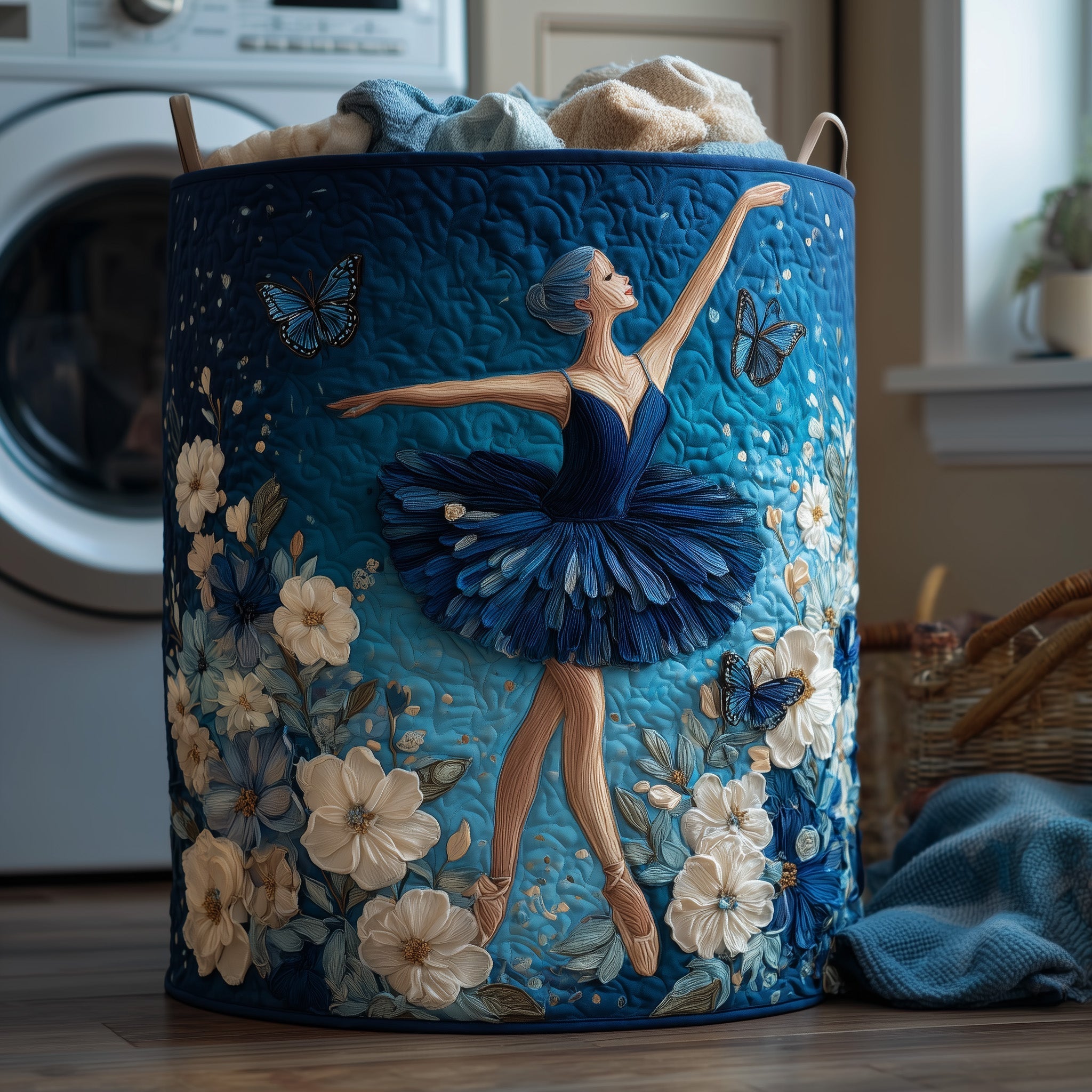 Elegant Ballerina Quilted Laundry Basket Washroom Decor Baskets Gift Ideas For Sister In Law - Tradiviet