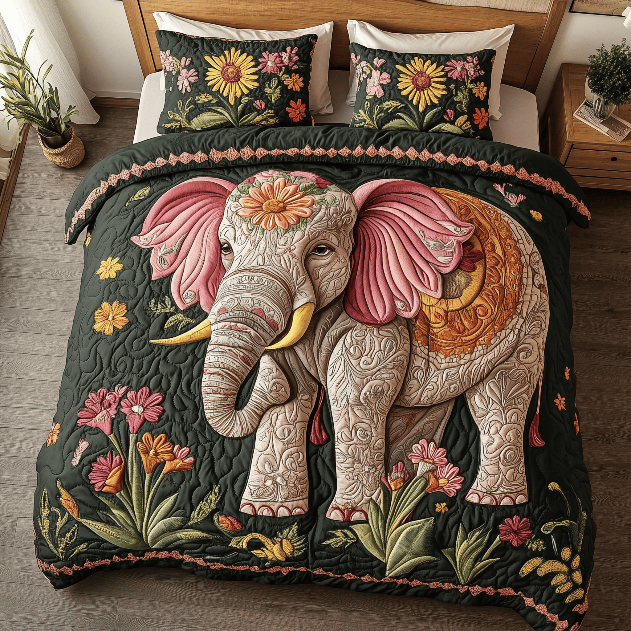 Elegant Bloom Path Quilted Bedding Set Elephant Garden Bloom House Decoration Gift For Him - Tradiviet