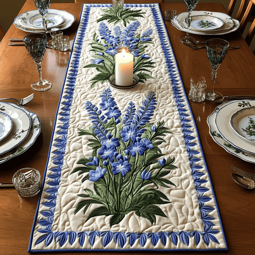 Elegant Bluebonnet Quilted Table Runner Summer Table Runner Great Gifts For Mom