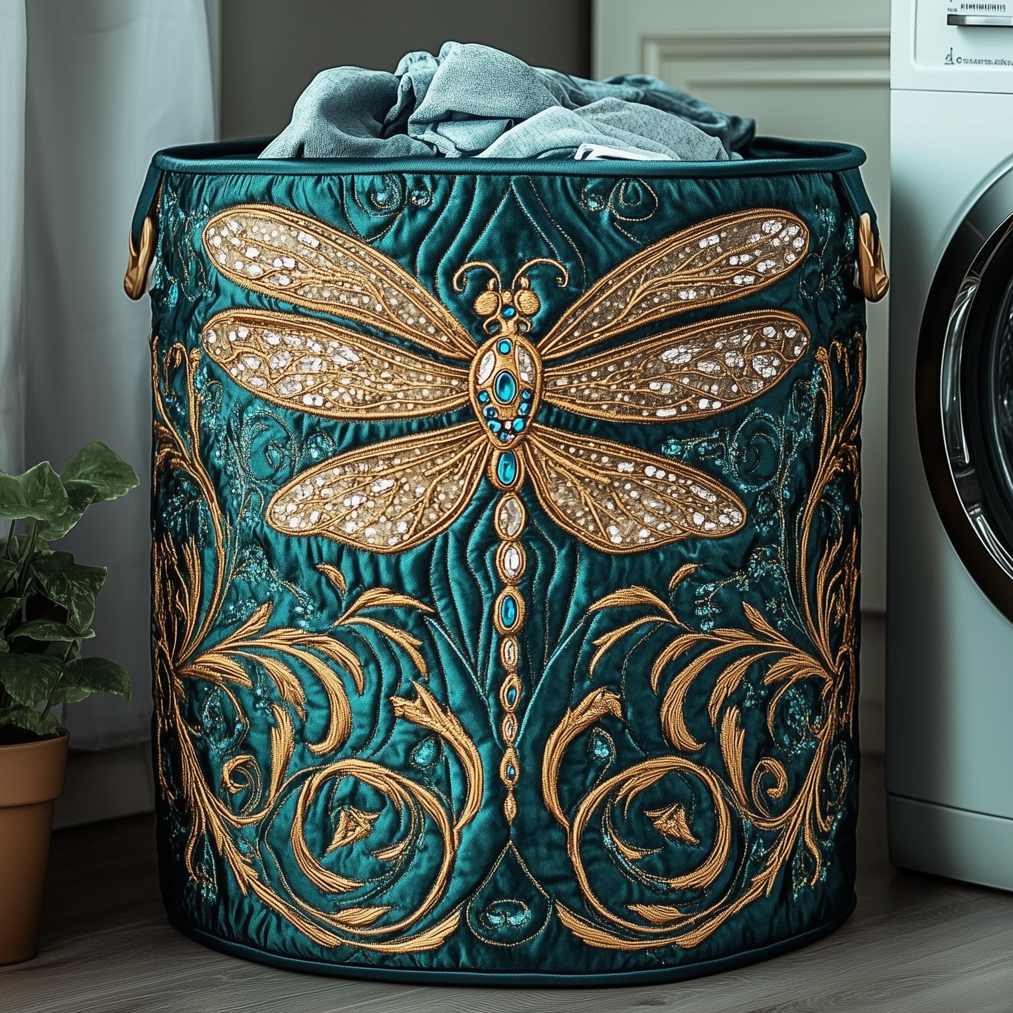 Elegant Dragonfly Quilted Laundry Basket Cute Room Decor Mothers Day Ideas - Tradiviet