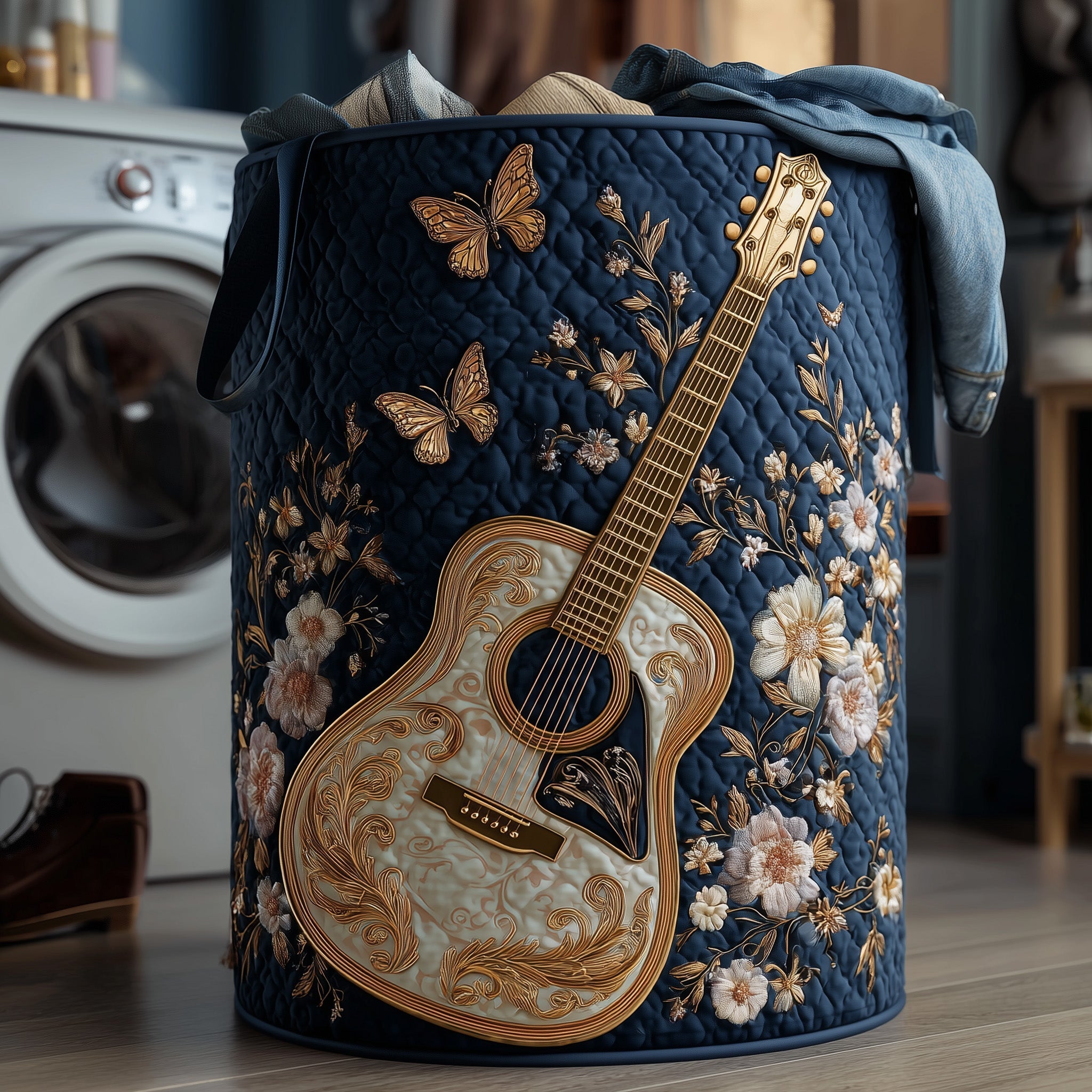 Elegant Guitar Quilted Laundry Basket Funny Baskets Gift For Wife - Tradiviet