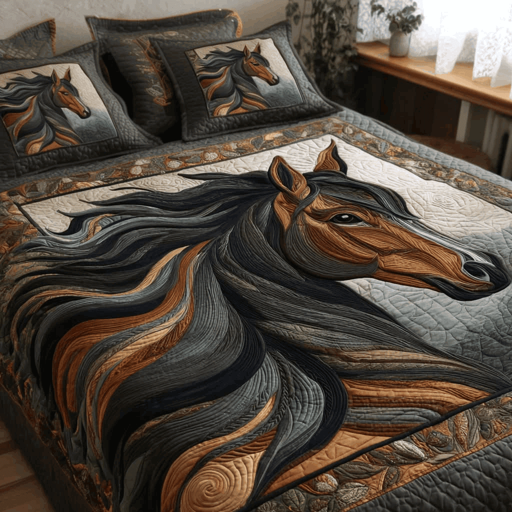 Elegant Horse Quilt Bedding Set Western Bedspread Decor for Horses Lovers