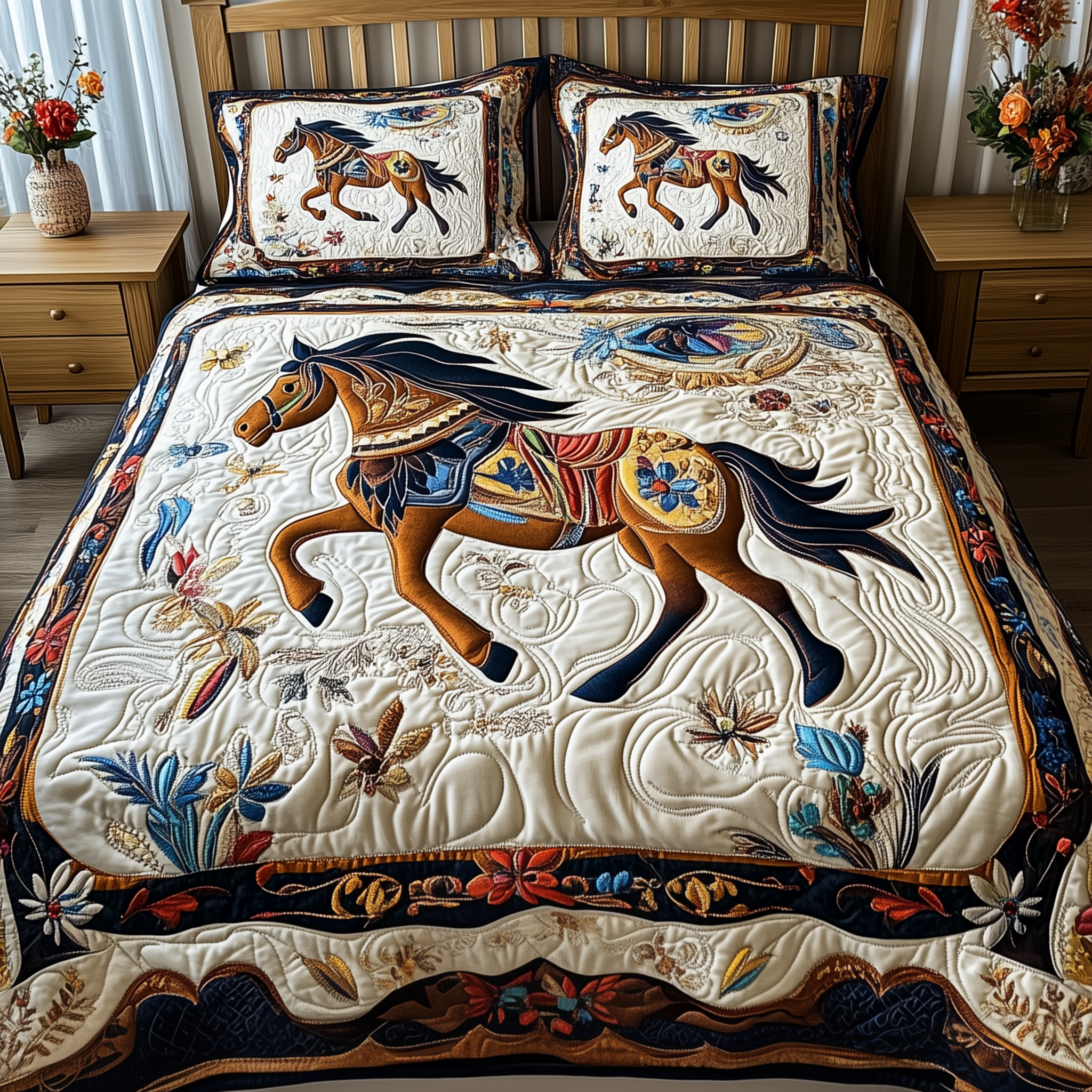 Elegant Horse Quilted Bedding Set Holiday Home Decor Best Gifts Horse Lovers - Tradiviet