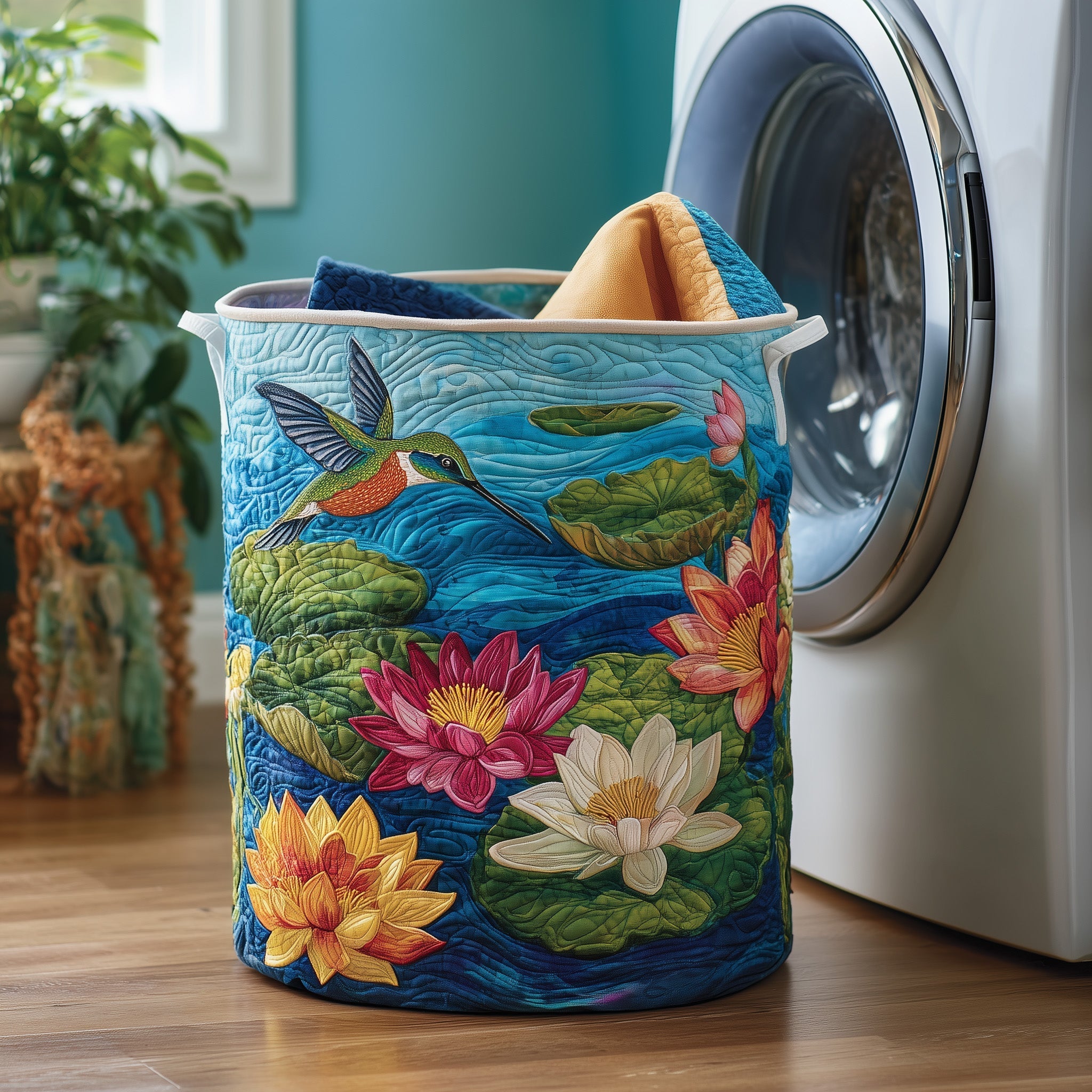 Elegant Hummingbird Quilted Laundry Basket Cute Storage Baskets Mother's Day Gifts - Tradiviet