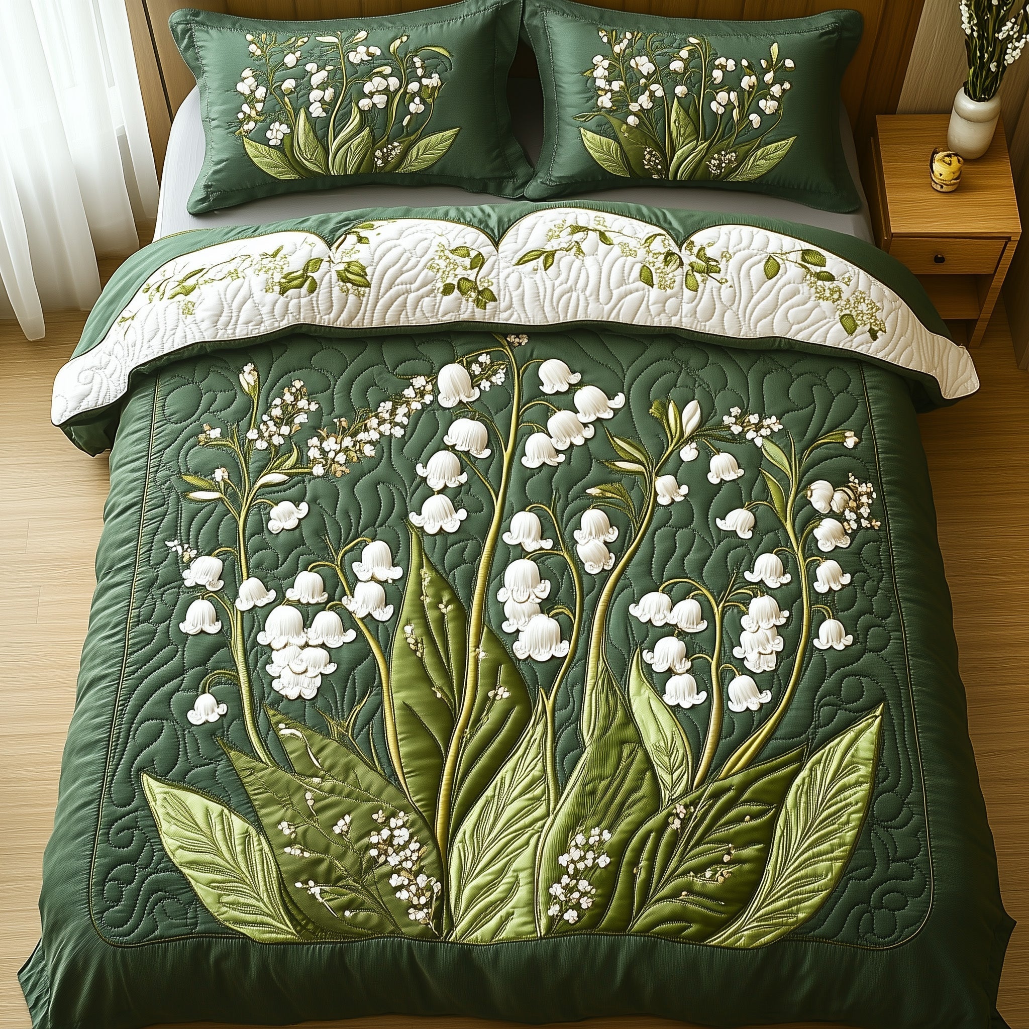Elegant Lily of the Valley Quilted Bedding Set Holiday Bedroom Decor Gift For Special Occasions - Tradiviet