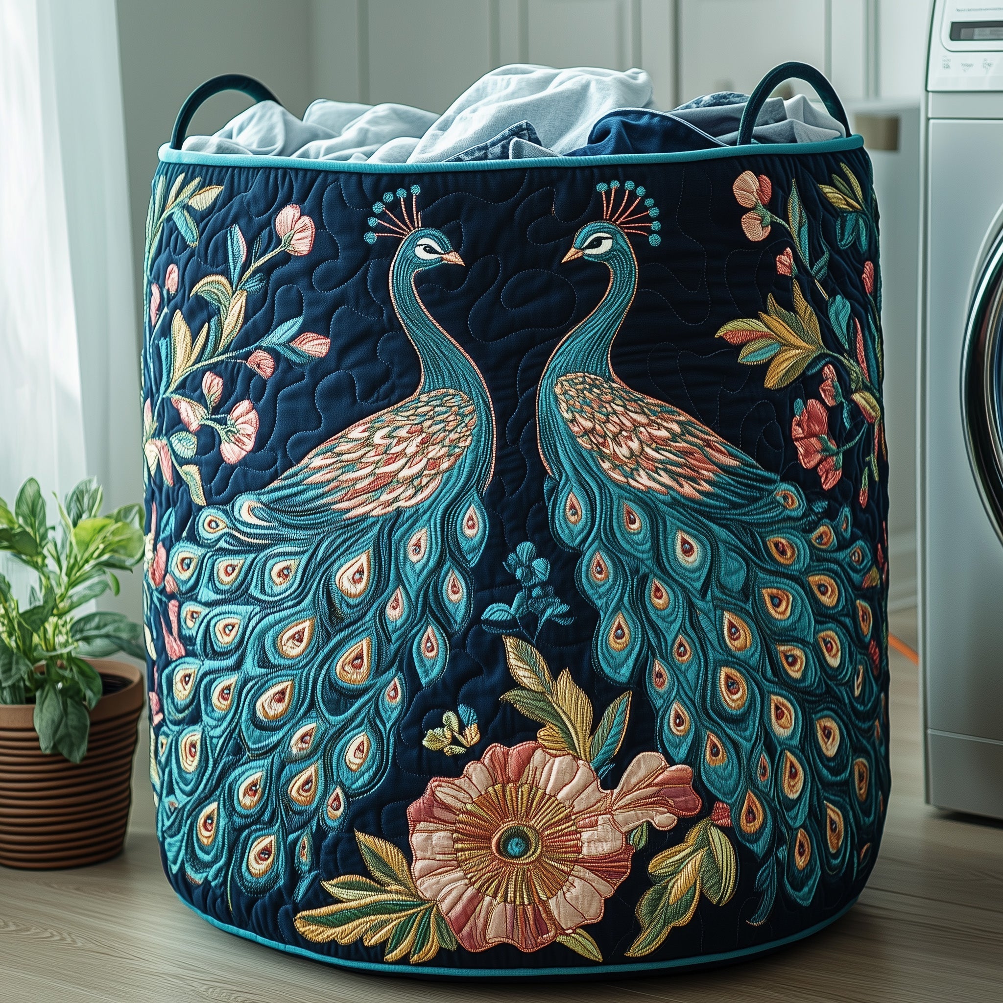 Elegant Peacock Quilted Laundry Basket Adorable Laundry Basket Father's Day Ideas - Tradiviet