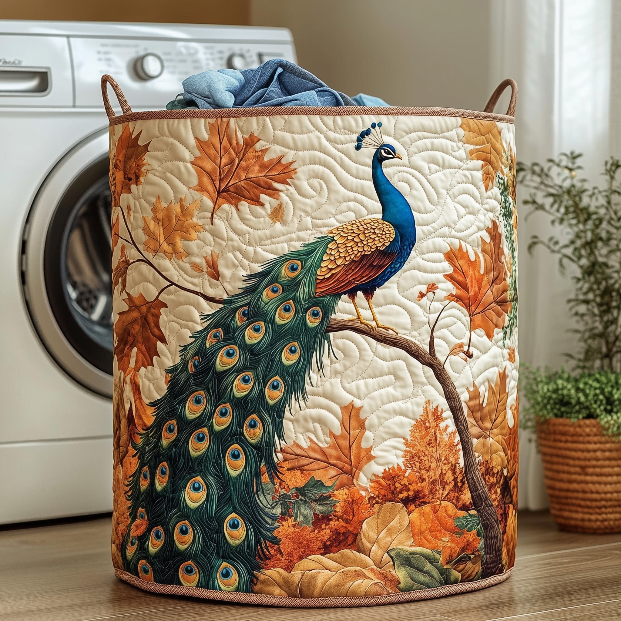Elegant Peacock Quilted Laundry Basket Best Laundry Hamper Good Mothers Day Gifts - Tradiviet