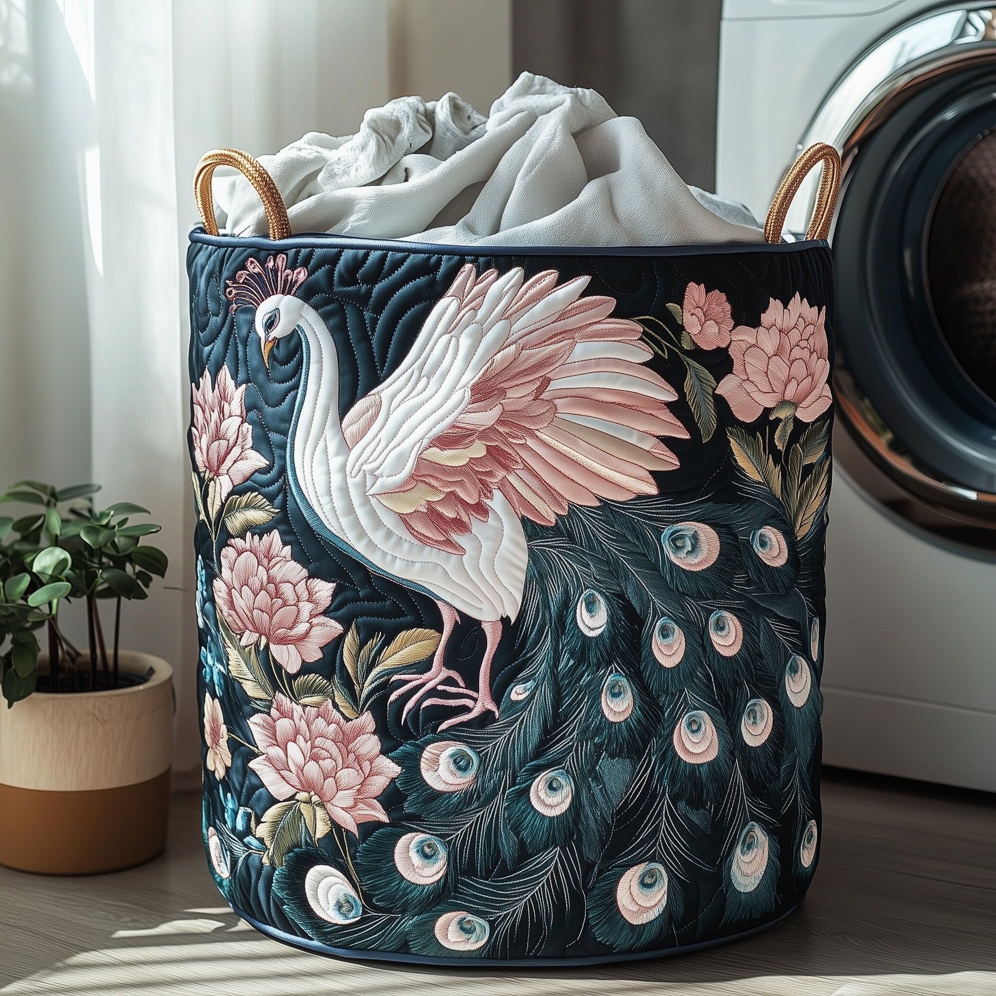 Elegant Peacock Quilted Laundry Basket Cute Baskets Gift Ideas For Dad - Tradiviet