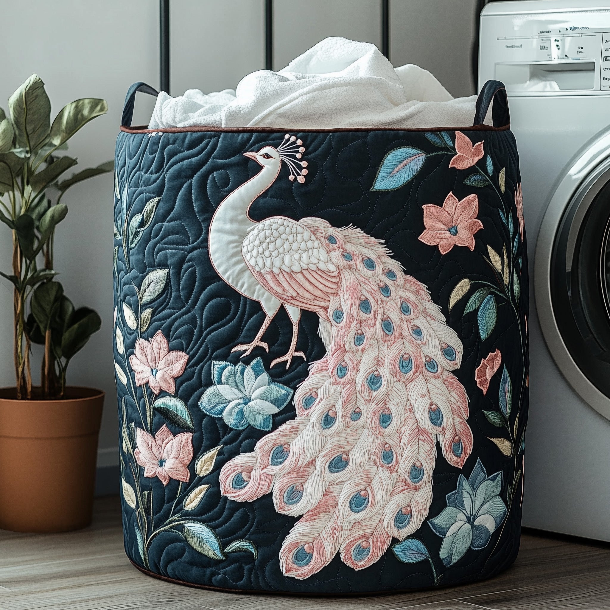 Elegant Peacock Quilted Laundry Basket Cute Storage Baskets Gifts For Mother In Law - Tradiviet