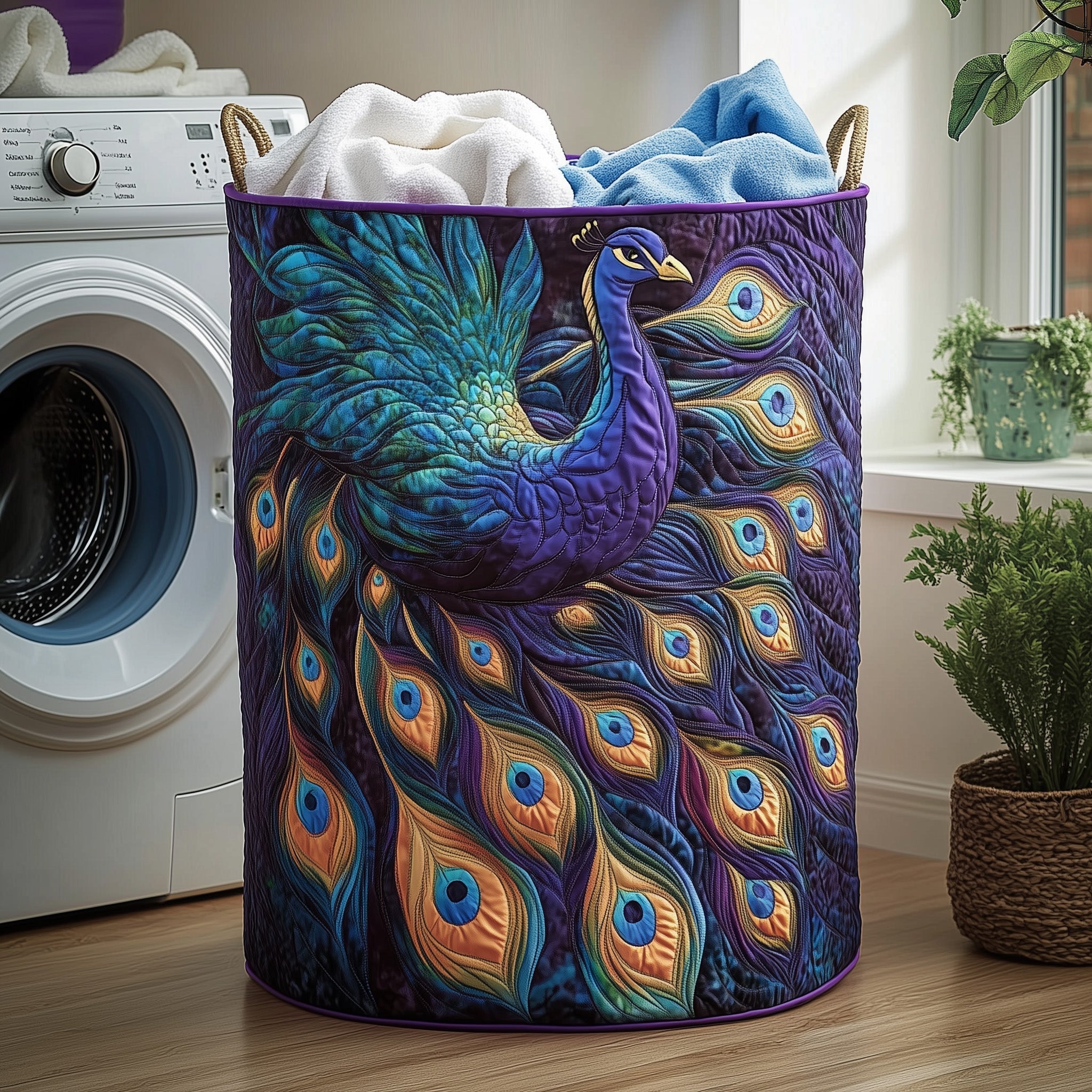 Elegant Peacock Quilted Laundry Basket Funny Baskets Father's Day Gifts - Tradiviet