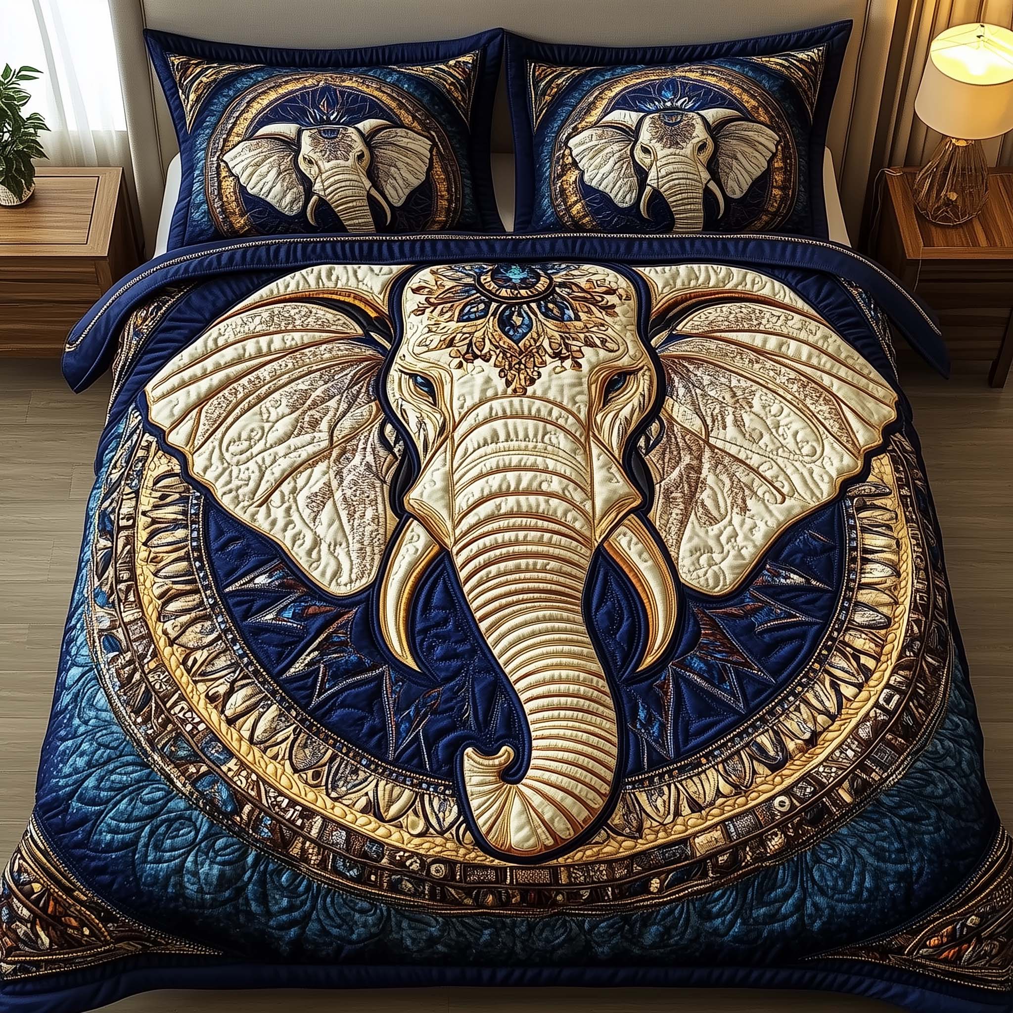 Elephant Harmony Quilted Bedding Set Bed Room Decoration Gift Items For Elephant Lovers - Tradiviet