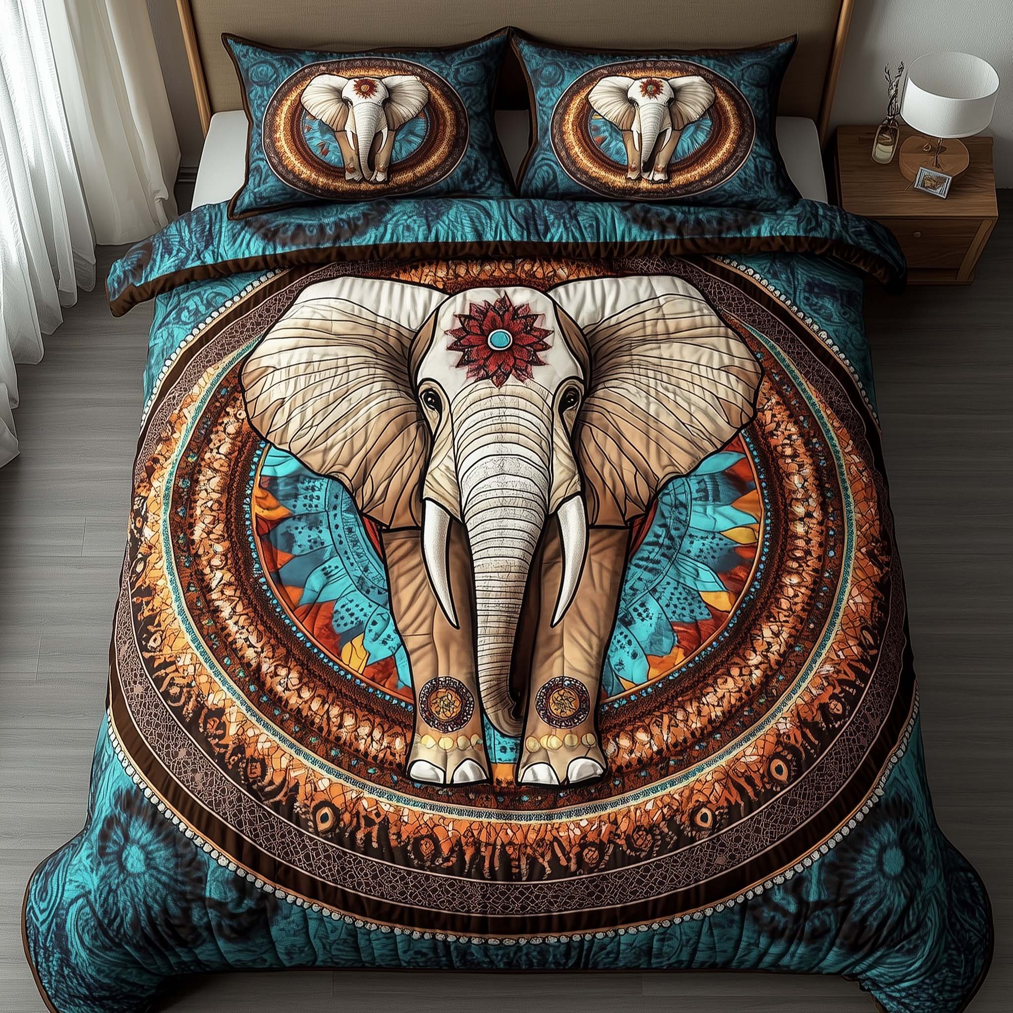 Elephant Harmony Quilted Bedding Set Bedroom Decorations Unique Elephant Themed Gifts - Tradiviet