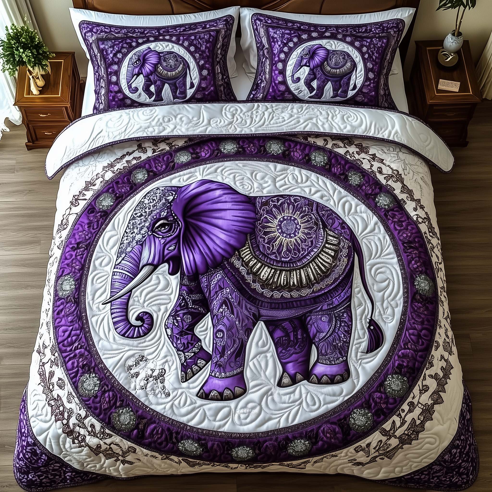 Elephant Harmony Quilted Bedding Set Holiday Decorations Xmas Gift For Elephant Lovers - Tradiviet