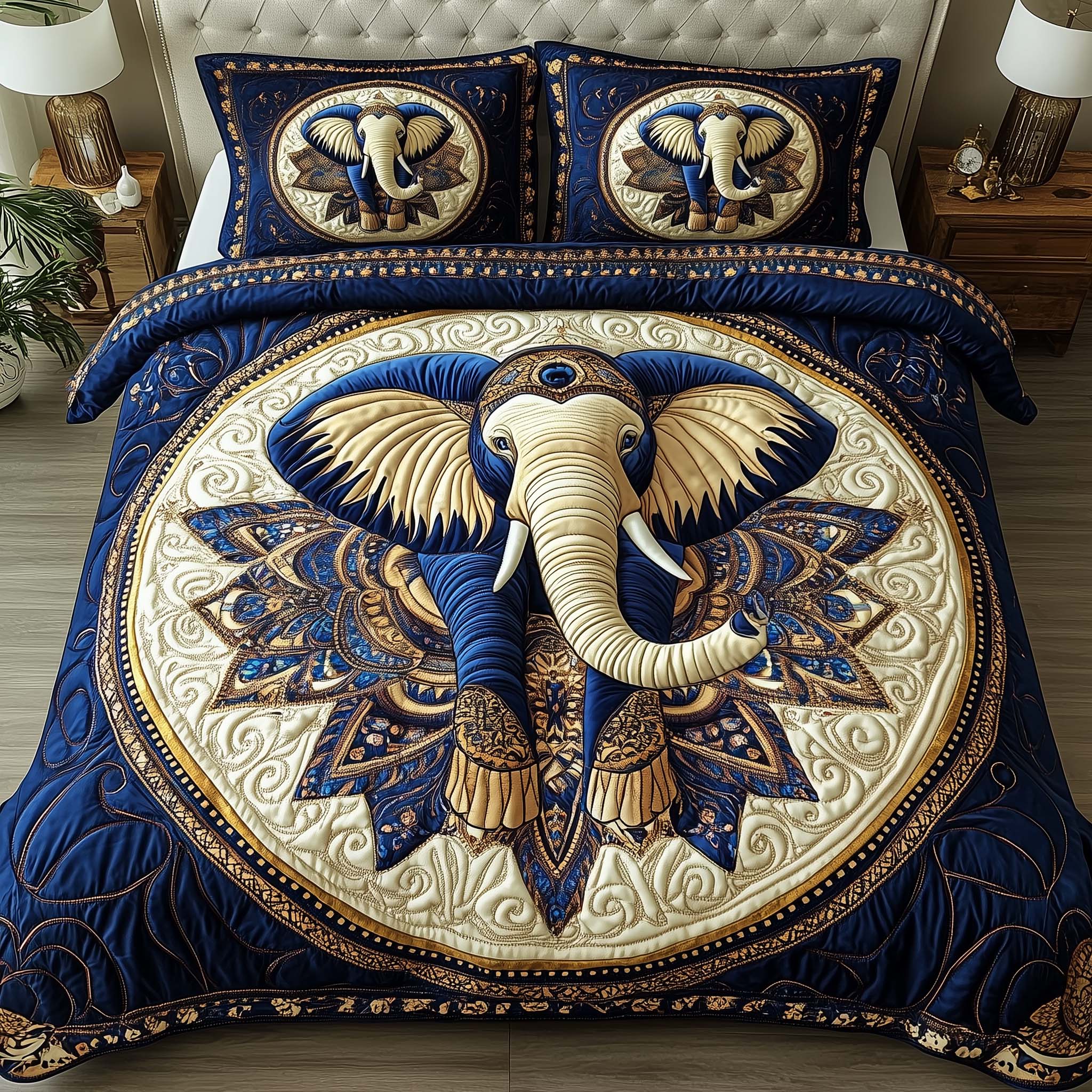 Elephant Harmony Quilted Bedding Set Holiday Home Decor Best Elephant Gifts Women - Tradiviet