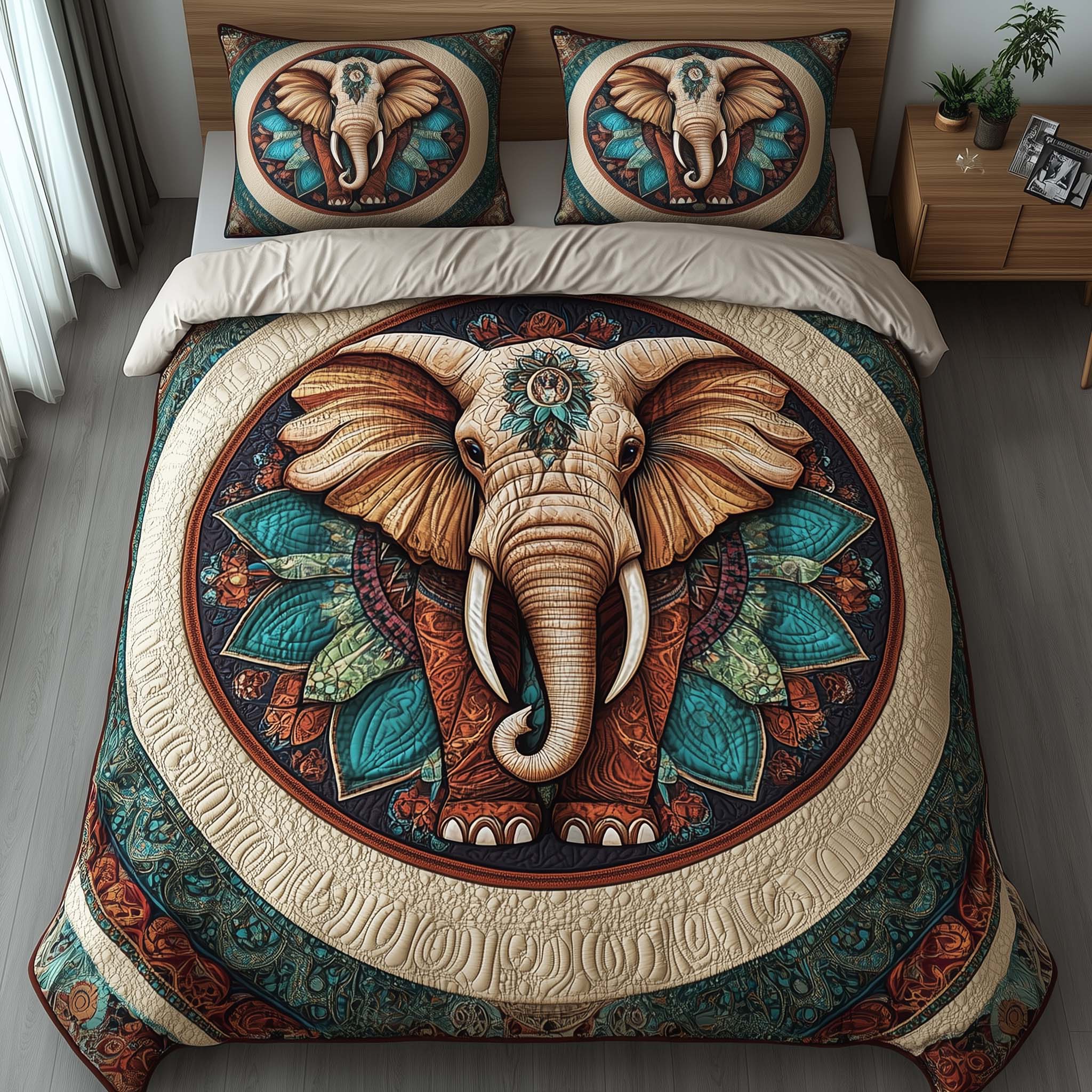 Elephant Harmony Quilted Bedding Set Holiday Home Decor Ideas Great Gift For Elephant Lover - Tradiviet