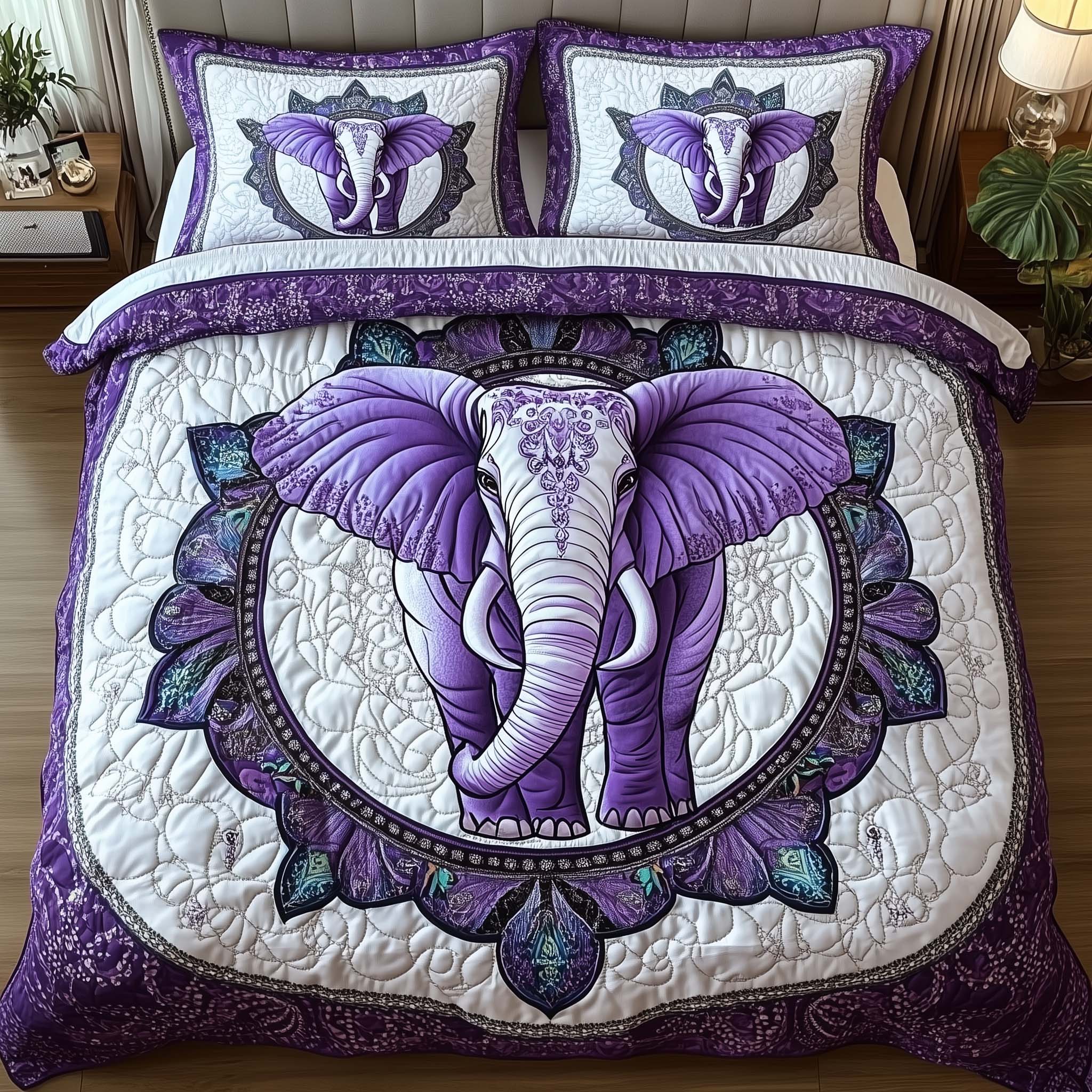 Elephant Harmony Quilted Bedding Set Holiday House Decorations Cute Elephant Gifts For Women - Tradiviet