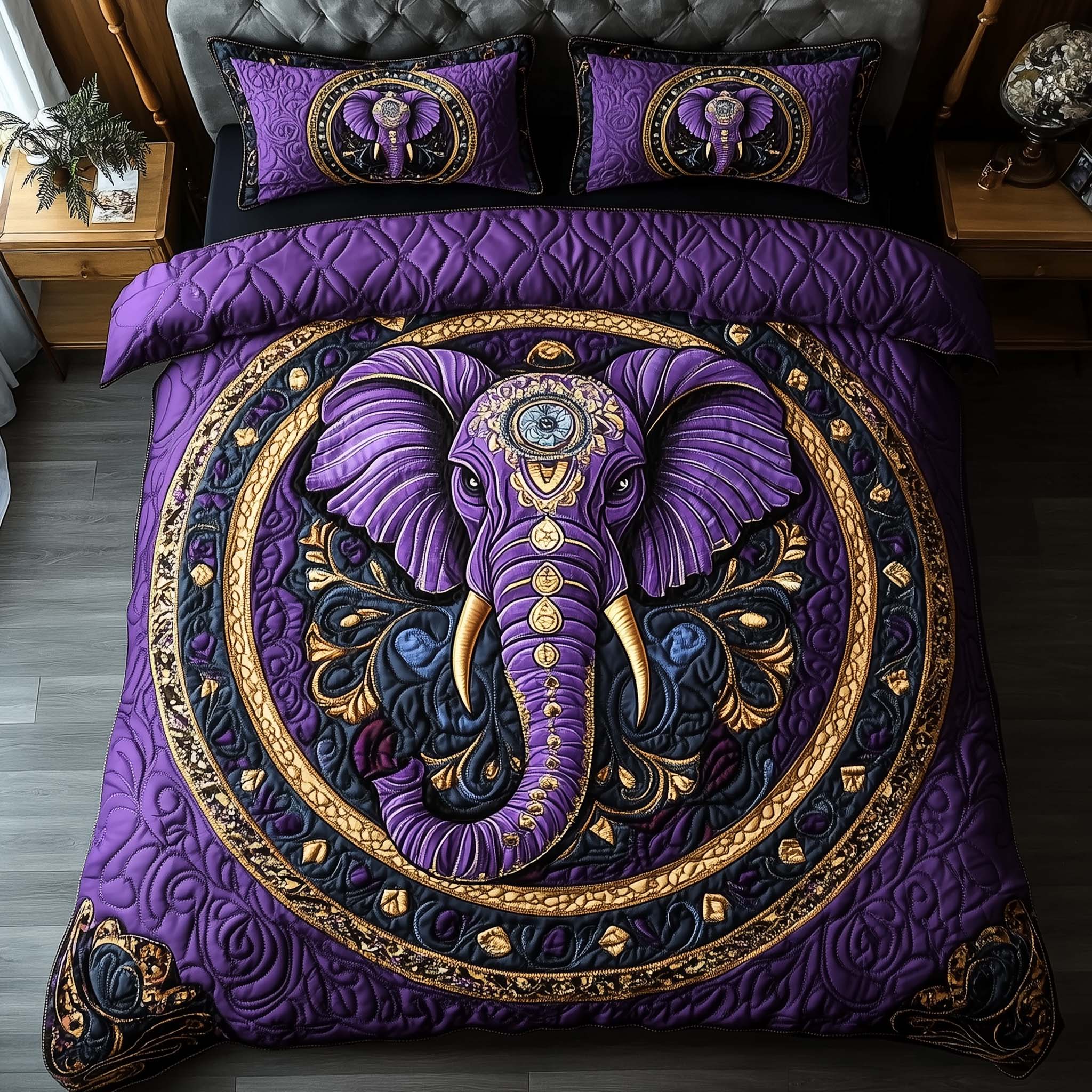 Elephant Harmony Quilted Bedding Set Mens Bedroom Decor Great Gift Idea For Elephant Lovers - Tradiviet