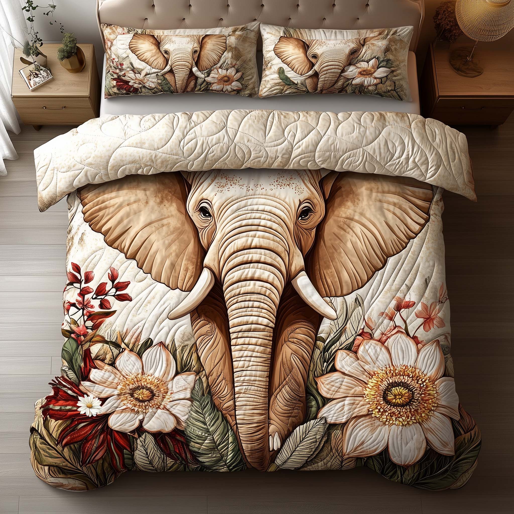 Elephant Quilted Bedding Set Mens Bedroom Decor Unique Gift For Elephant Lovers - Tradiviet