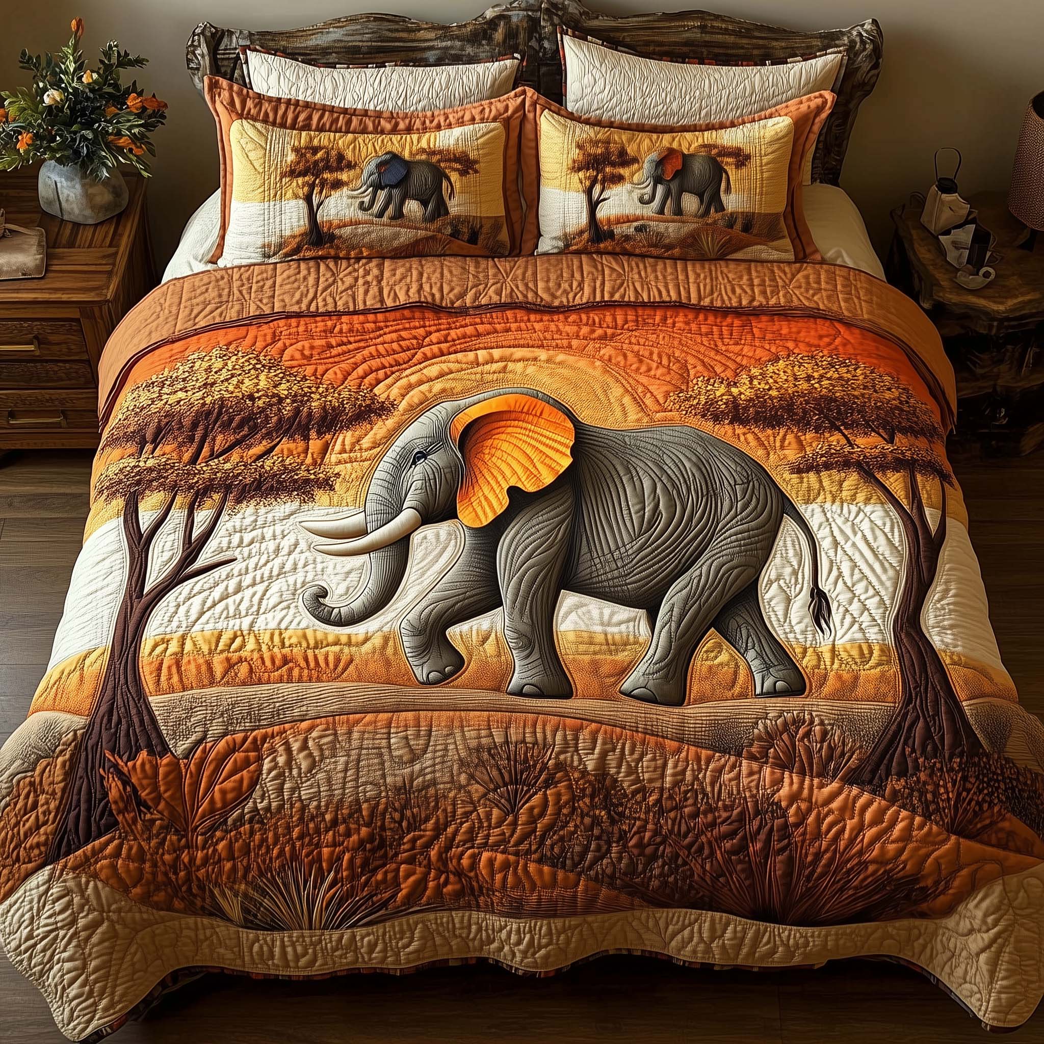 Elephant Quilted Bedding Set Room Decoration Items Best Presents For Elephant Lovers Birthday - Tradiviet