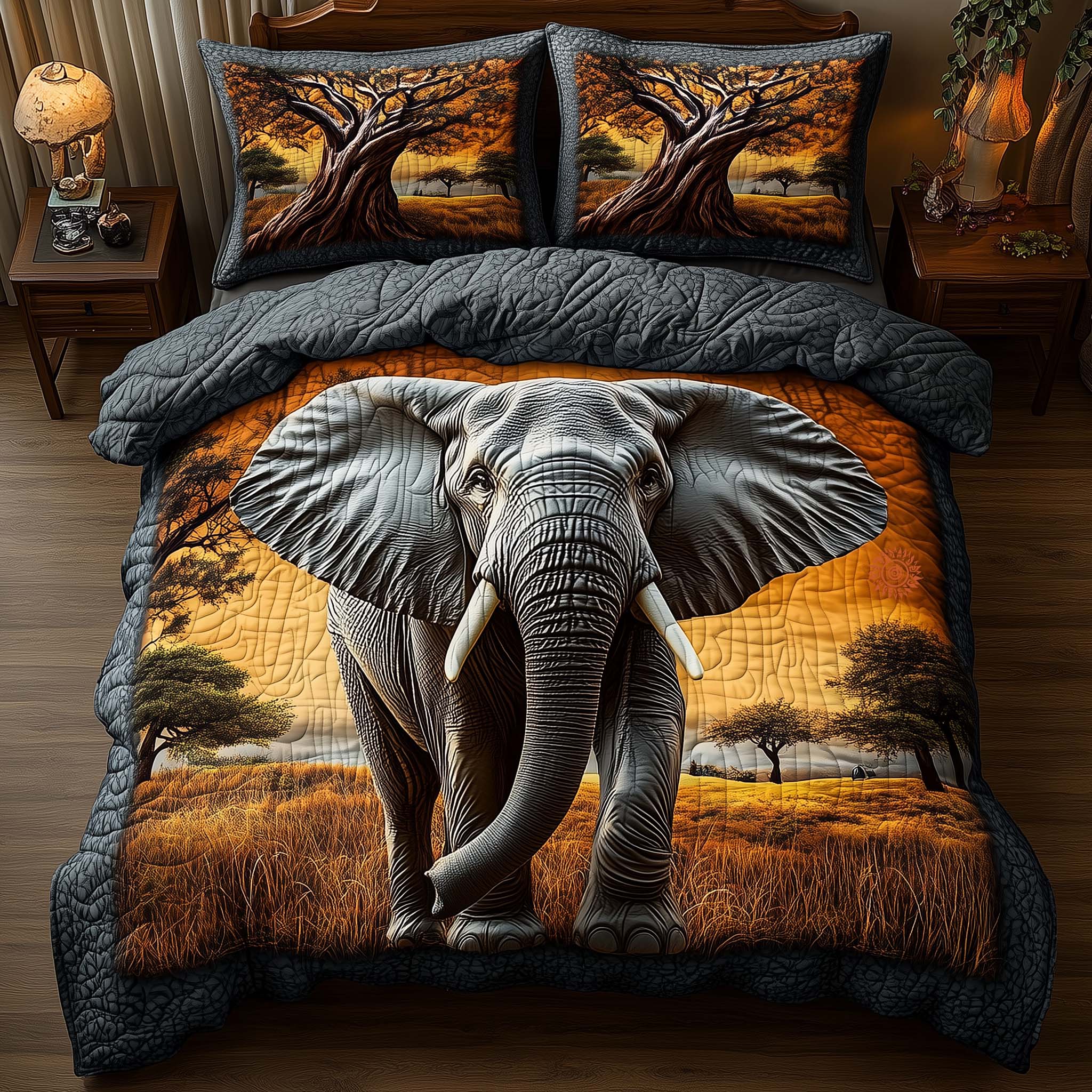 Elephant Quilted Bedding Set Room Decoration Items Birthday Presents For Elephant Lovers - Tradiviet