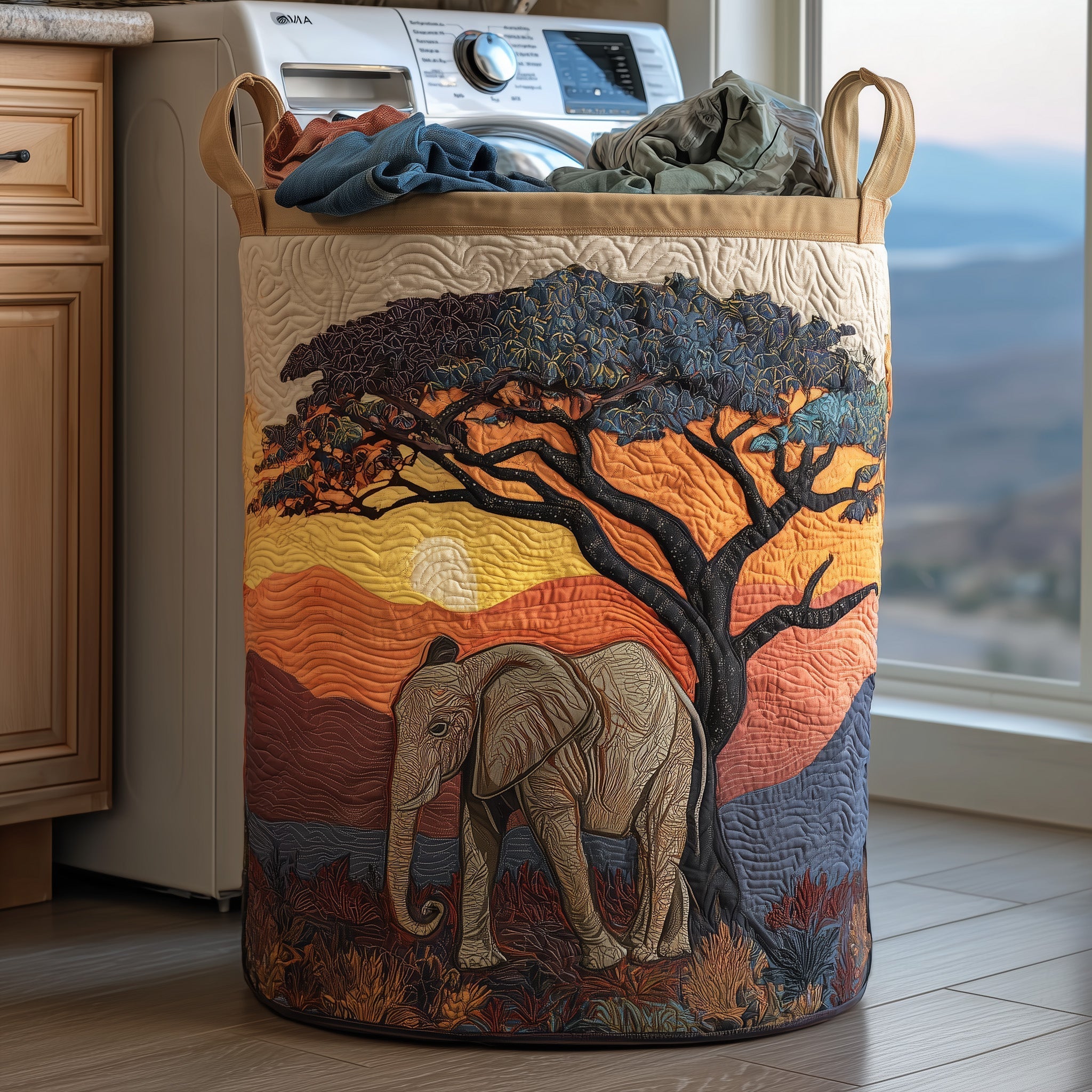 Elephant Spirit Quilted Laundry Basket Cute Laundry Hamper Gift For Grandma - Tradiviet