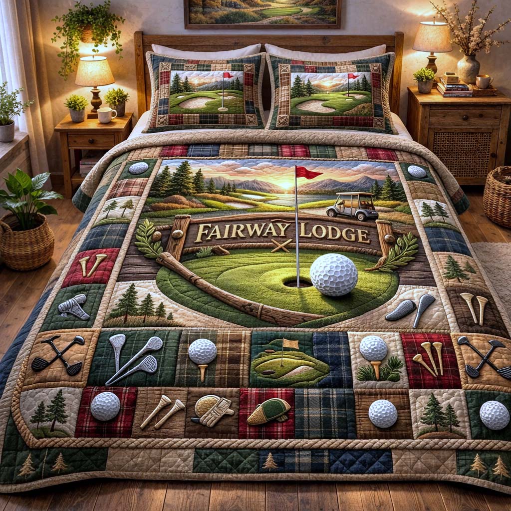 Elite Fairway Quilted Bedding Set Holiday Decorations Gift For Golf Enthusiasts - Tradiviet