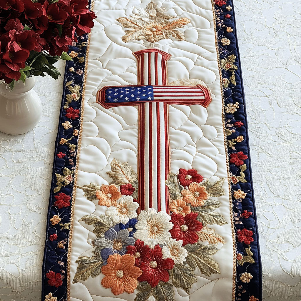 Embroidered Blessing Quilted Table Runner  Dining Table Runner Fourth Of July Birthday Gifts