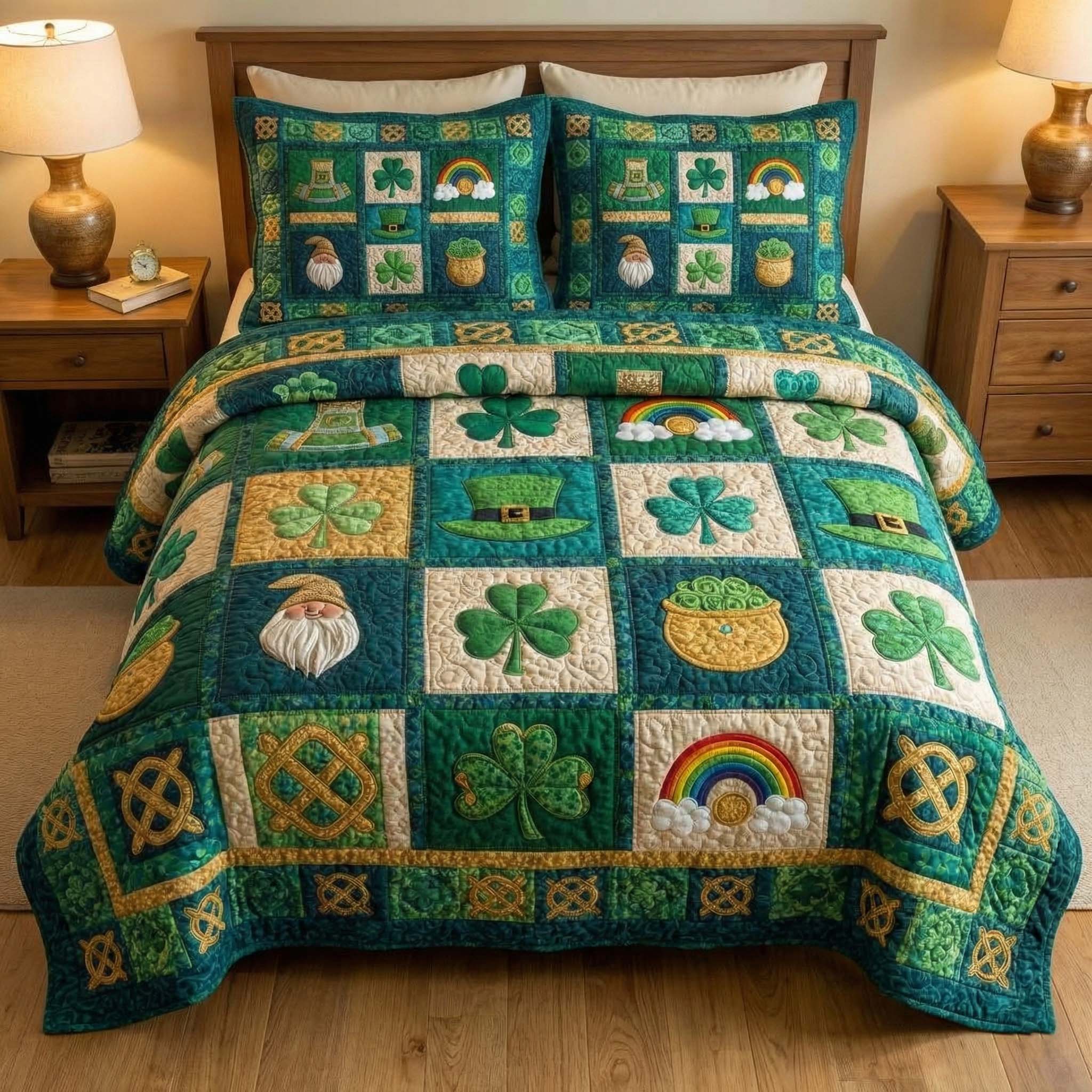 Emerald Luck Quilted Bedding Set Holiday Decorations Gift For St. Patrick's Day Fans - Tradiviet