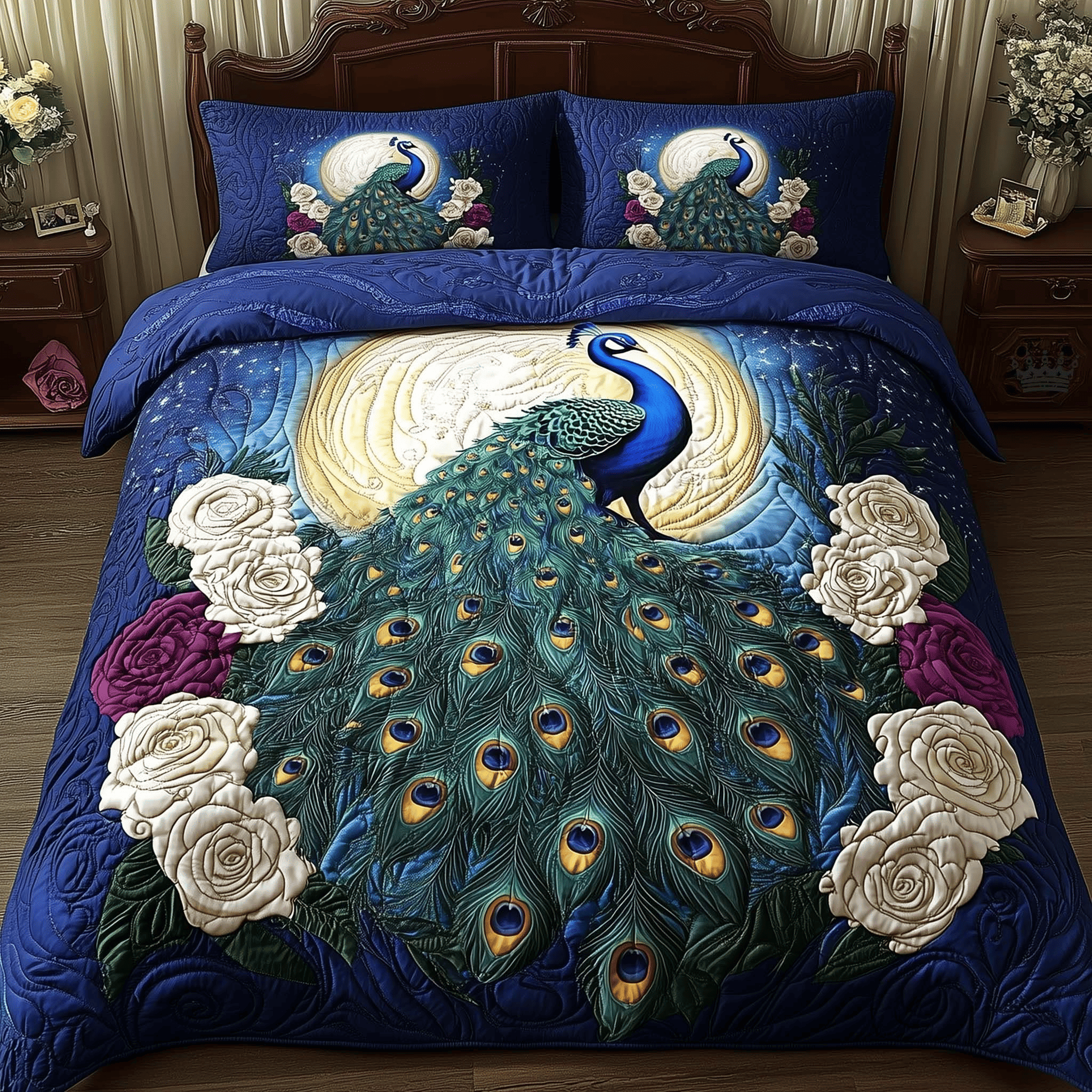 Emperial Peacock Bedding Set Quilt Royal Blue Duvet Covers For Peacock Lovers