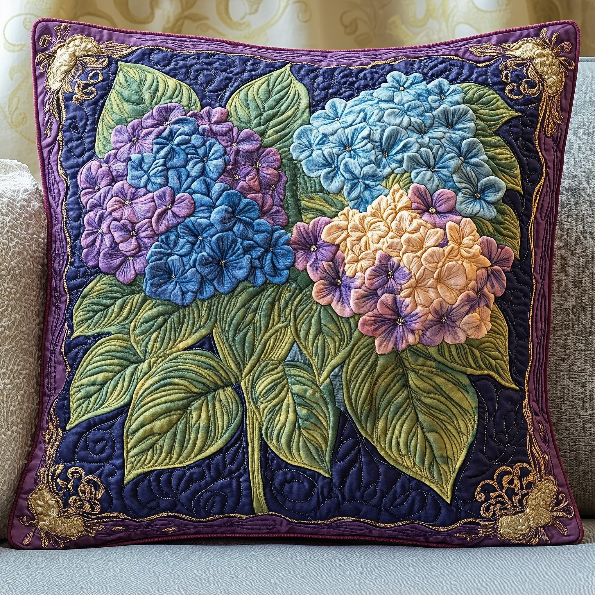 Enchanted Hydrangea Escape Quilted Pillow Cover Flower Lover Pillow Gifts For Her - Tradiviet