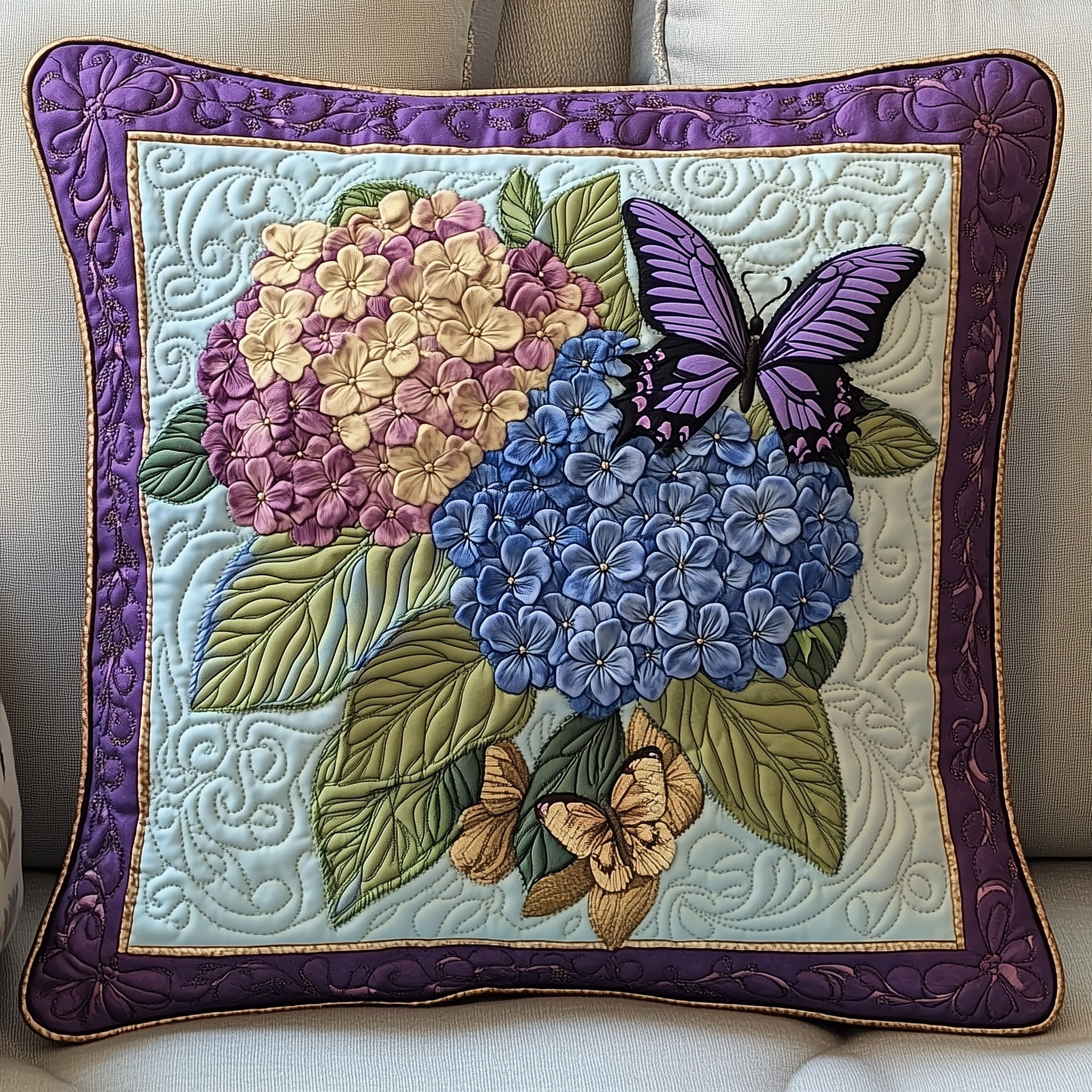 Enchanted Hydrangea Escape Quilted Pillow Cover Hydrangea Bloom Pillow Gifts For Mom - Tradiviet