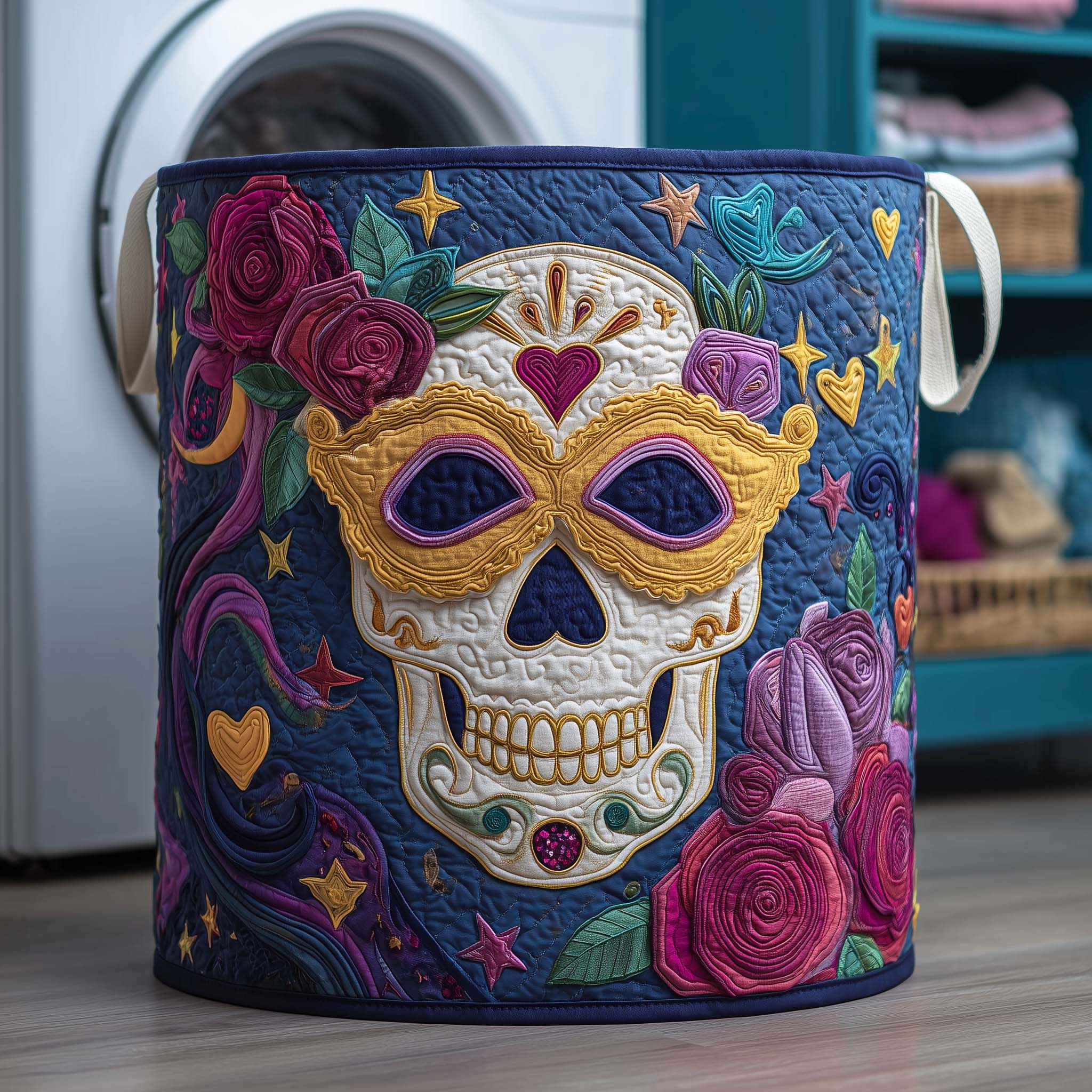 Enchanted Skull Quilted Laundry Basket Cute Storage Baskets Best Mothers Day Gifts - Tradiviet