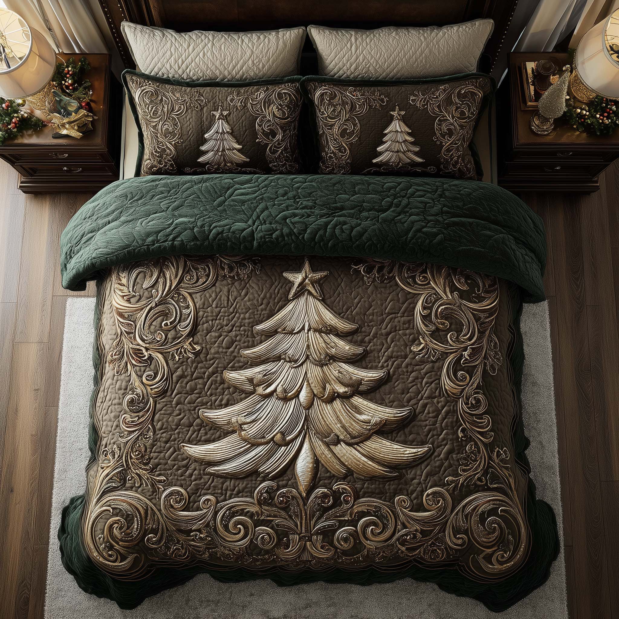 Evergreen Charm Quilted Bedding Set Bohemian Bedroom Furniture Gift For Seasonal Decor Fans - Tradiviet