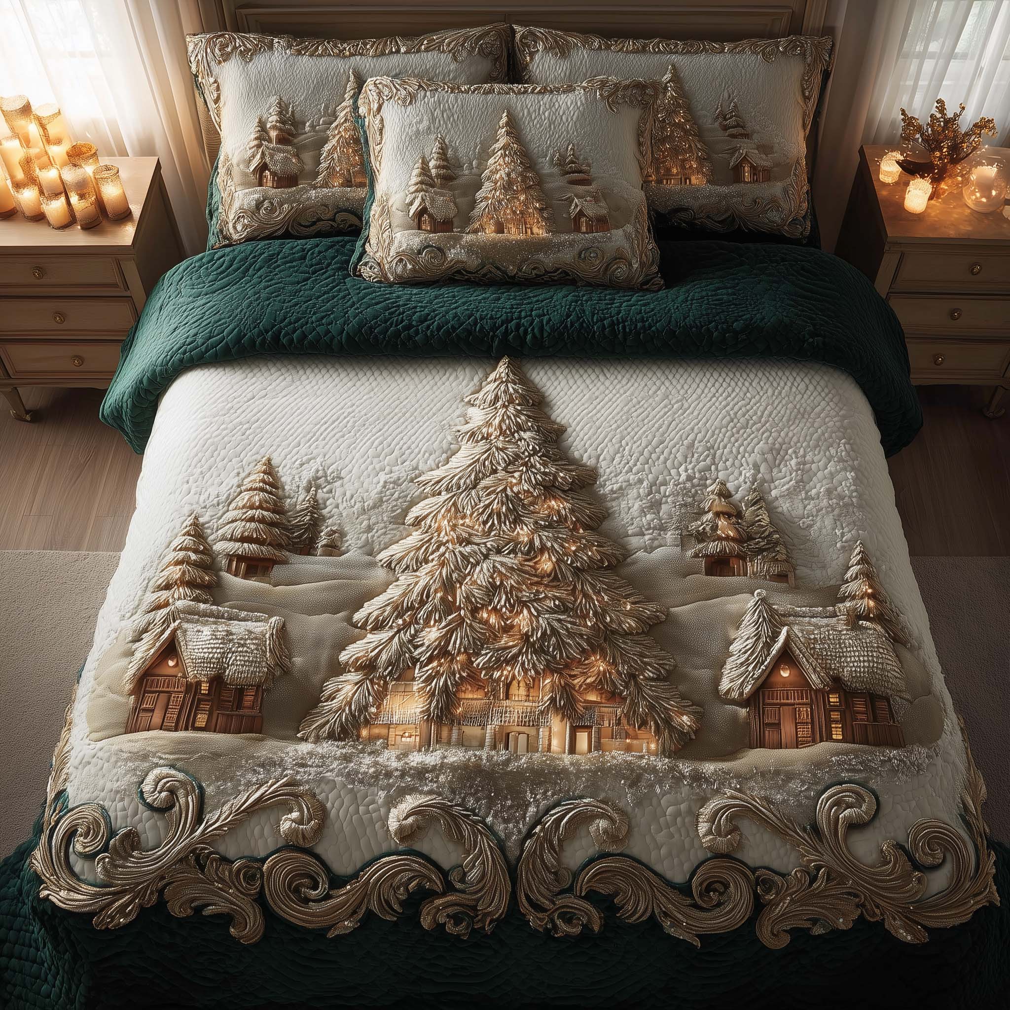 Evergreen Charm Quilted Bedding Set Holiday Bedroom Decor Gift For Christmas Lovers - Tradiviet