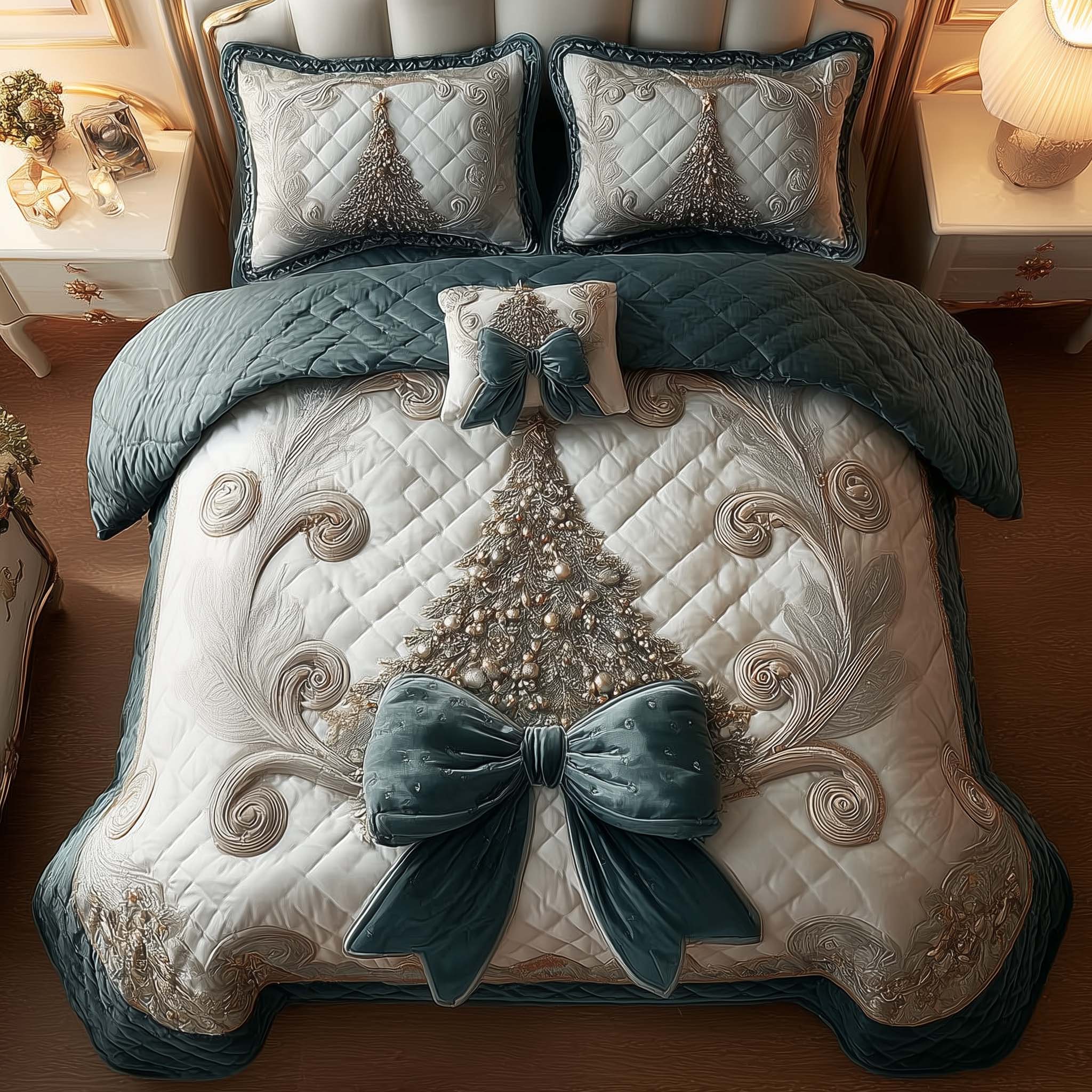 Evergreen Charm Quilted Bedding Set Holiday Bedroom Decor Gift For Cozy Home Lovers - Tradiviet
