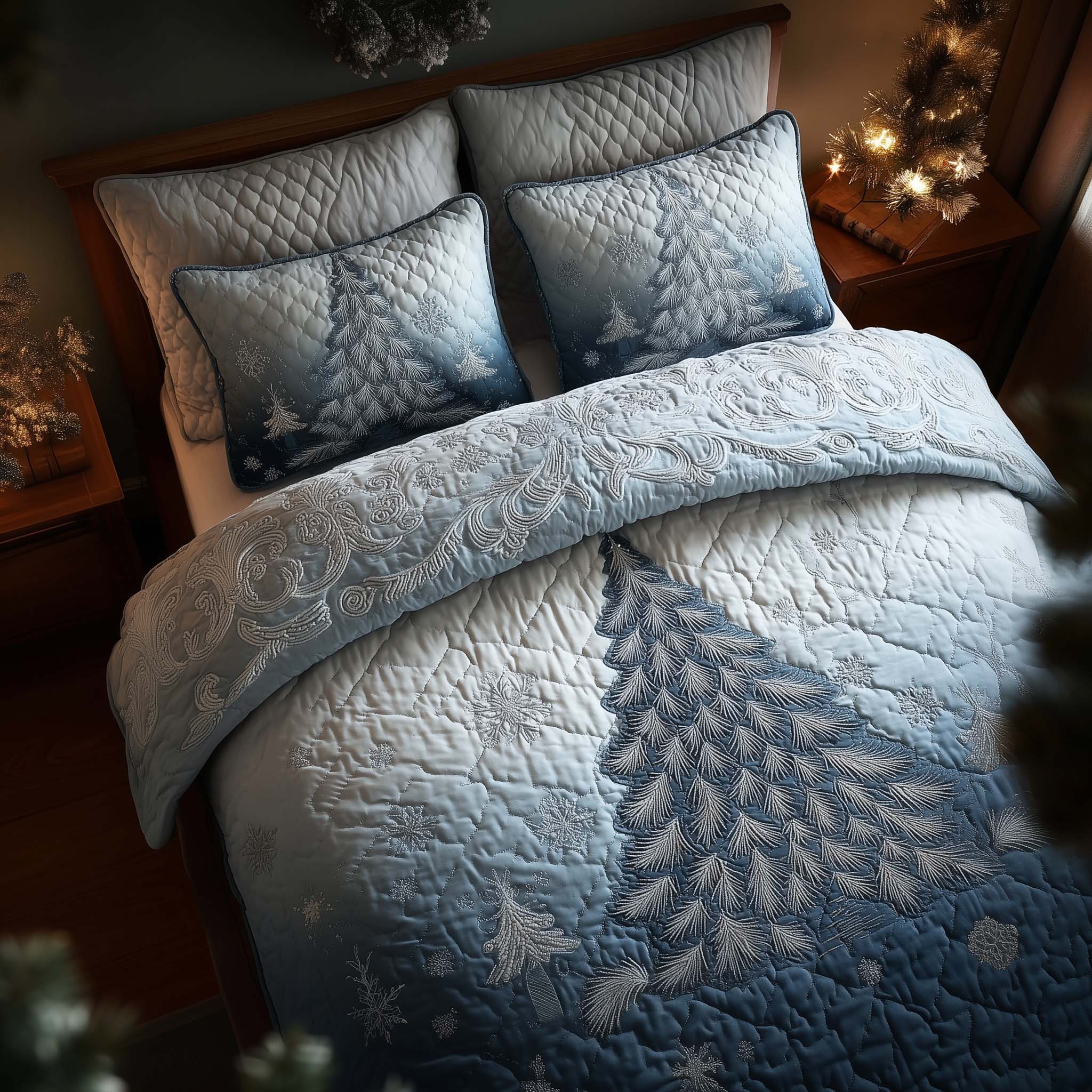 Evergreen Charm Quilted Bedding Set Holiday Bedroom Decor Gift For Tree Enthusiasts - Tradiviet