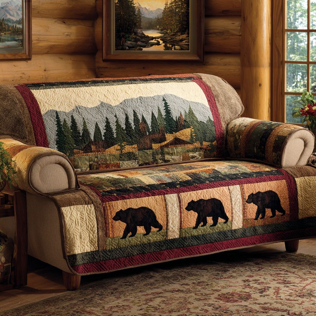 Evergreen Path Quilted Sofa Cover Evergreen Forest Trail Design Home Decor