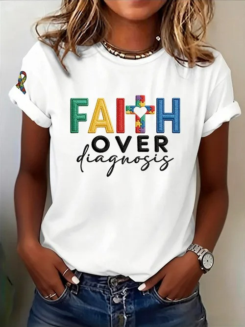 Faith Over Diagnosis T-Shirt Autism Awareness Puzzle Cross Clothing Gift For Autism Families - Tradiviet