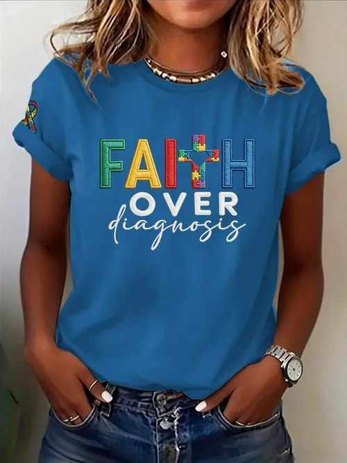 Faith Over Diagnosis T-Shirt Autism Awareness Puzzle Cross Clothing Gift For Autism Families - Tradiviet - Image 3