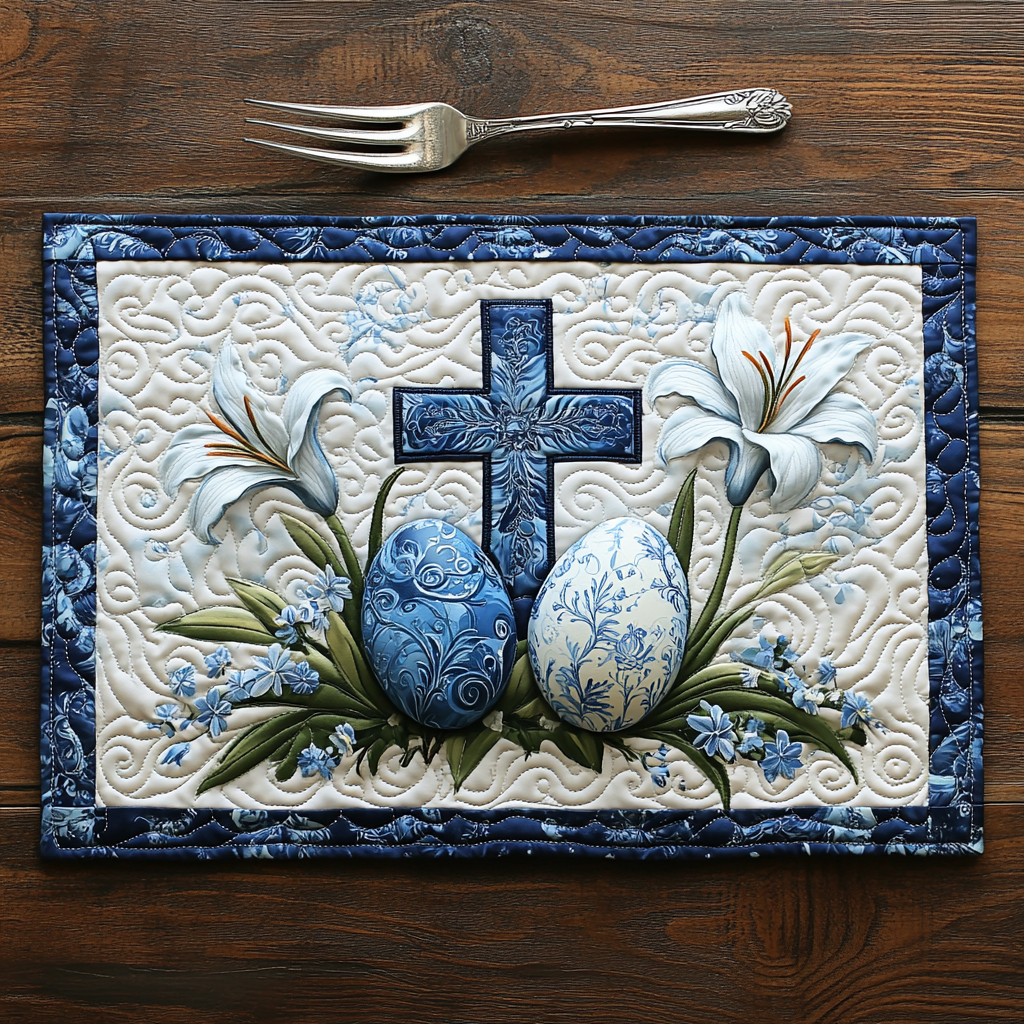 Faithful Flowers Quilted Place Mat Easter Faith Cross Table Mat Unique Gift For Friends - Tradiviet