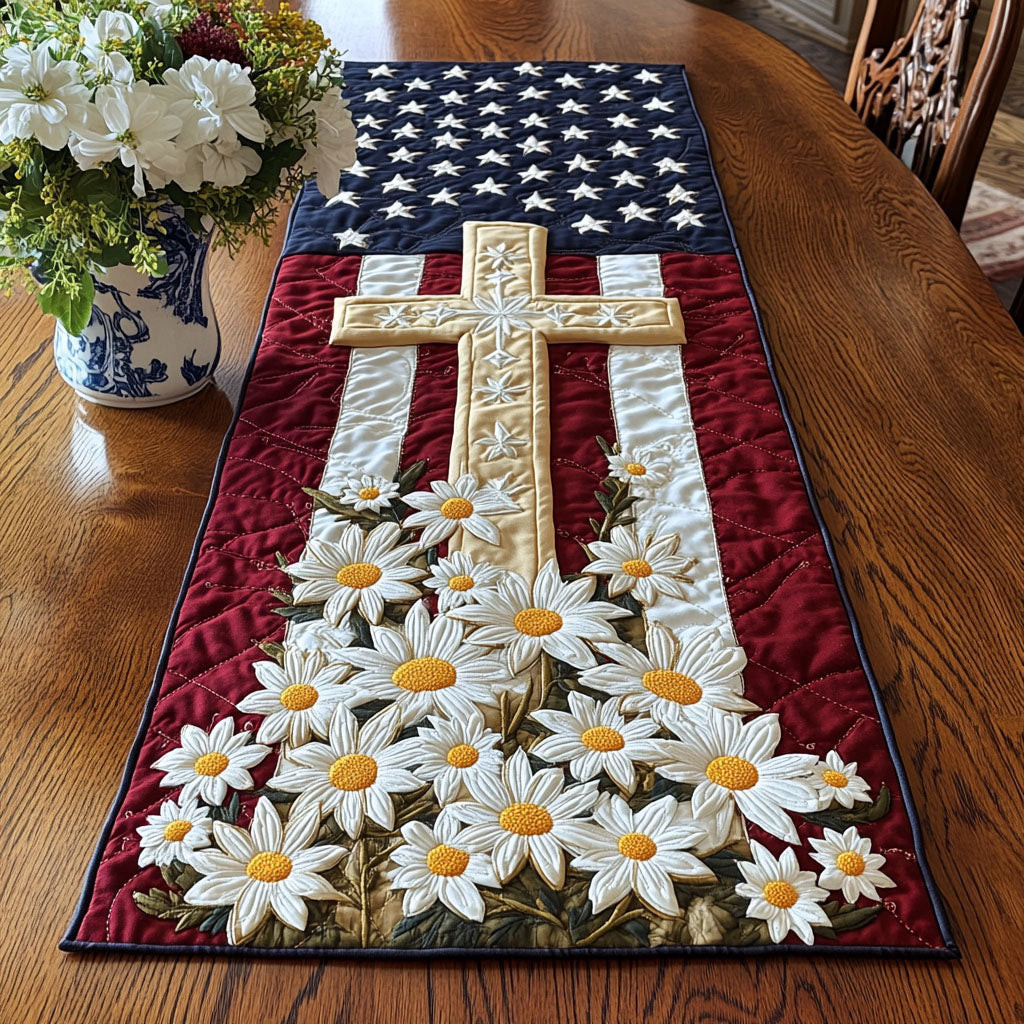 Faithful Glory Quilted Table Runner  Holiday Table Runner Fourth Of July Hostess Gifts