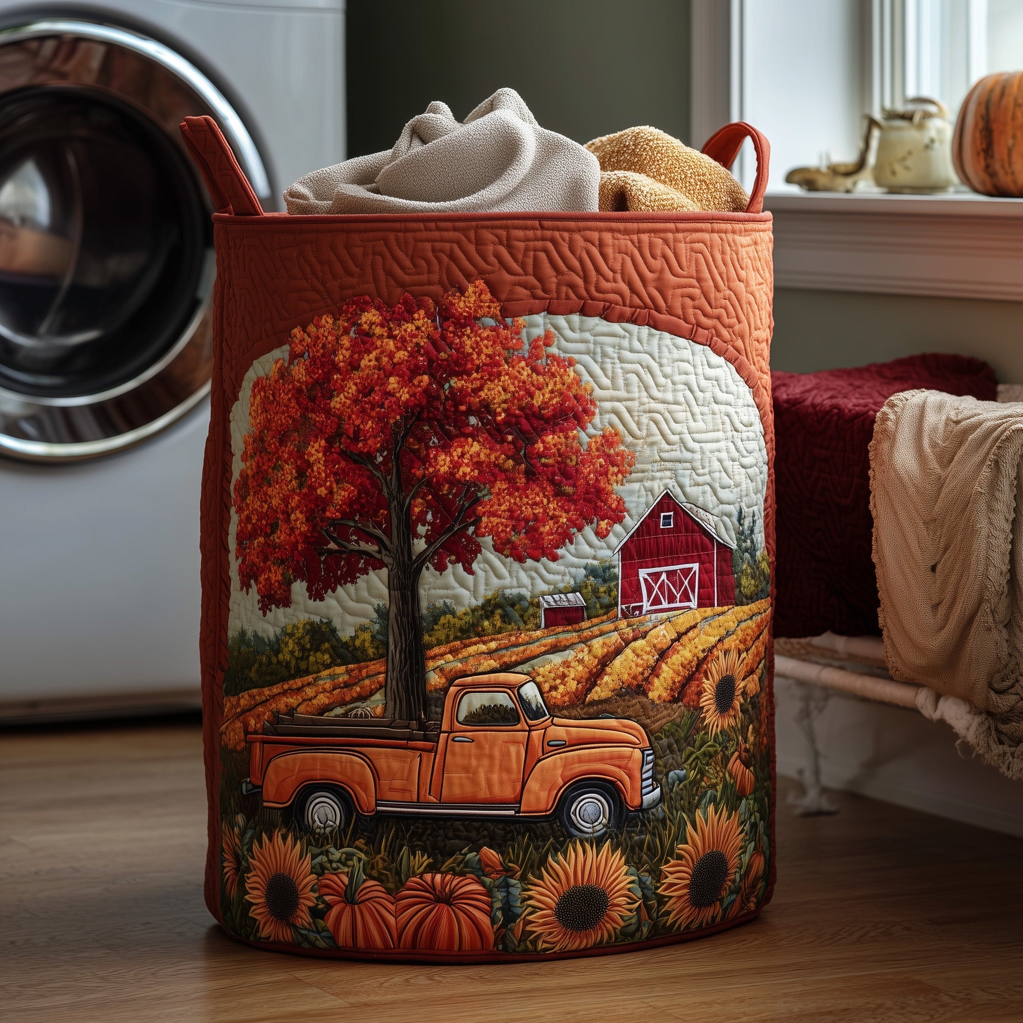 Fall at the Farm Quilted Laundry Basket Adorable Laundry Basket Gift Ideas For Dad - Tradiviet