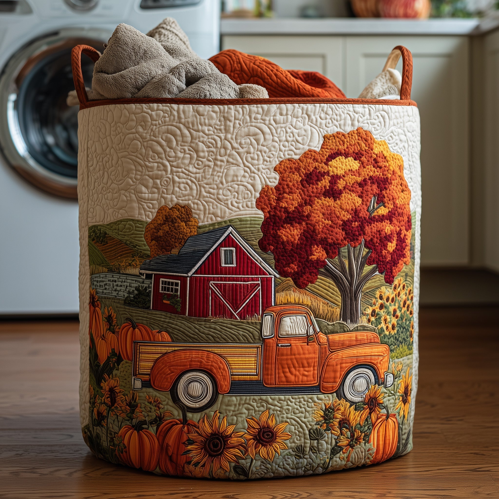 Fall at the Farm Quilted Laundry Basket Cute Storage Baskets Best Father's Day Gifts - Tradiviet