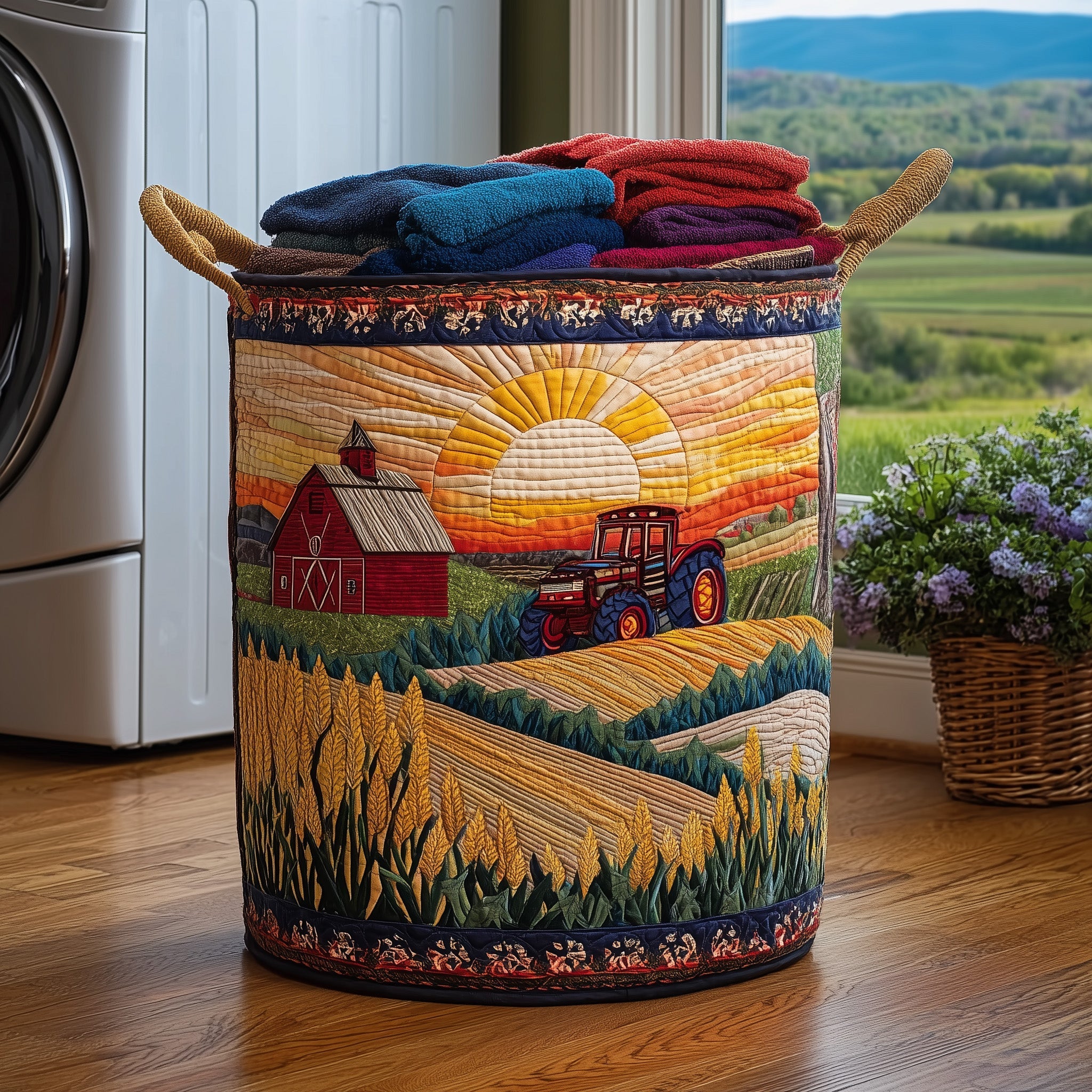 Farm Heaven Quilted Laundry Basket Aesthetic Storage Baskets Best Gifts For Dad - Tradiviet