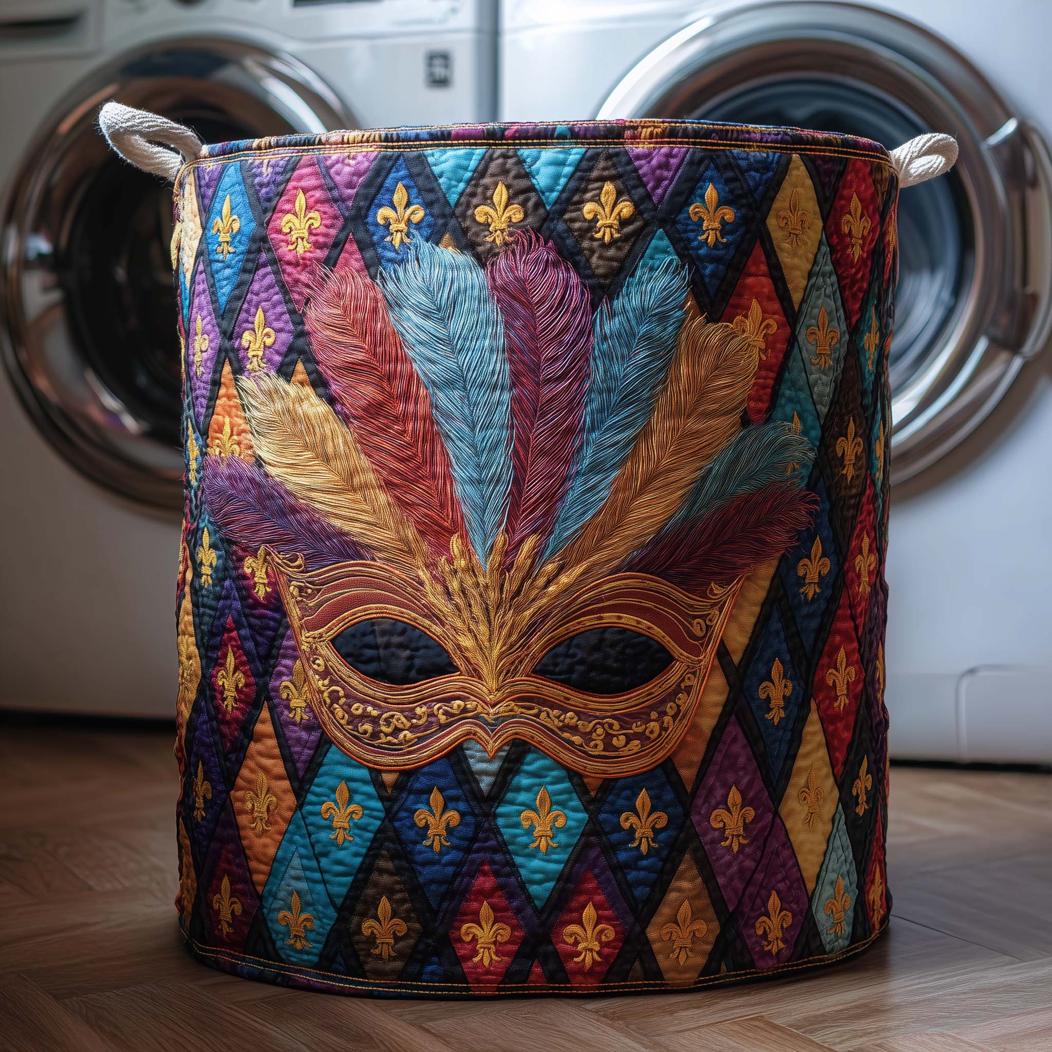 Feather Masque Quilted Laundry Basket Washroom Decor Baskets Best Gifts For Dad - Tradiviet