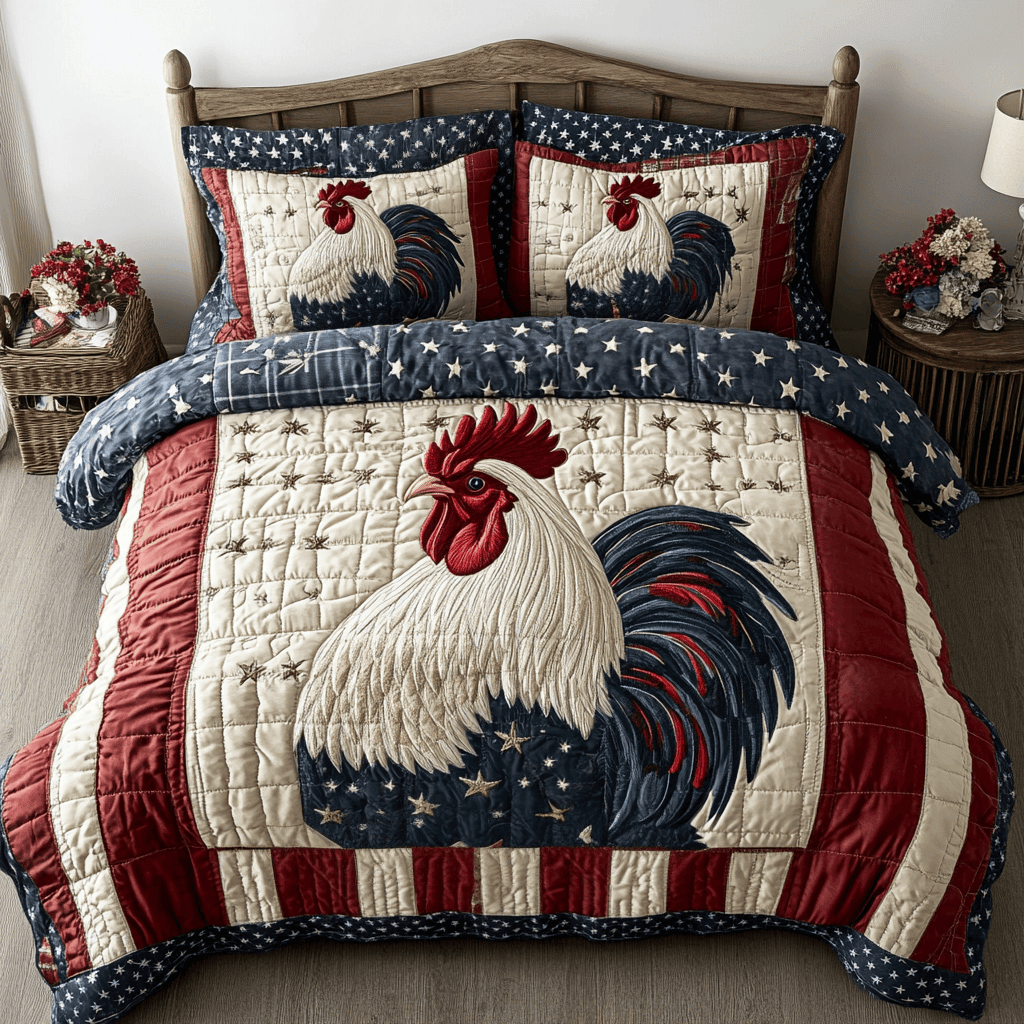 Feathered Patriot  Quilted Bedding Set  Duvet Cover Queen Best 4Th Of July Gifts