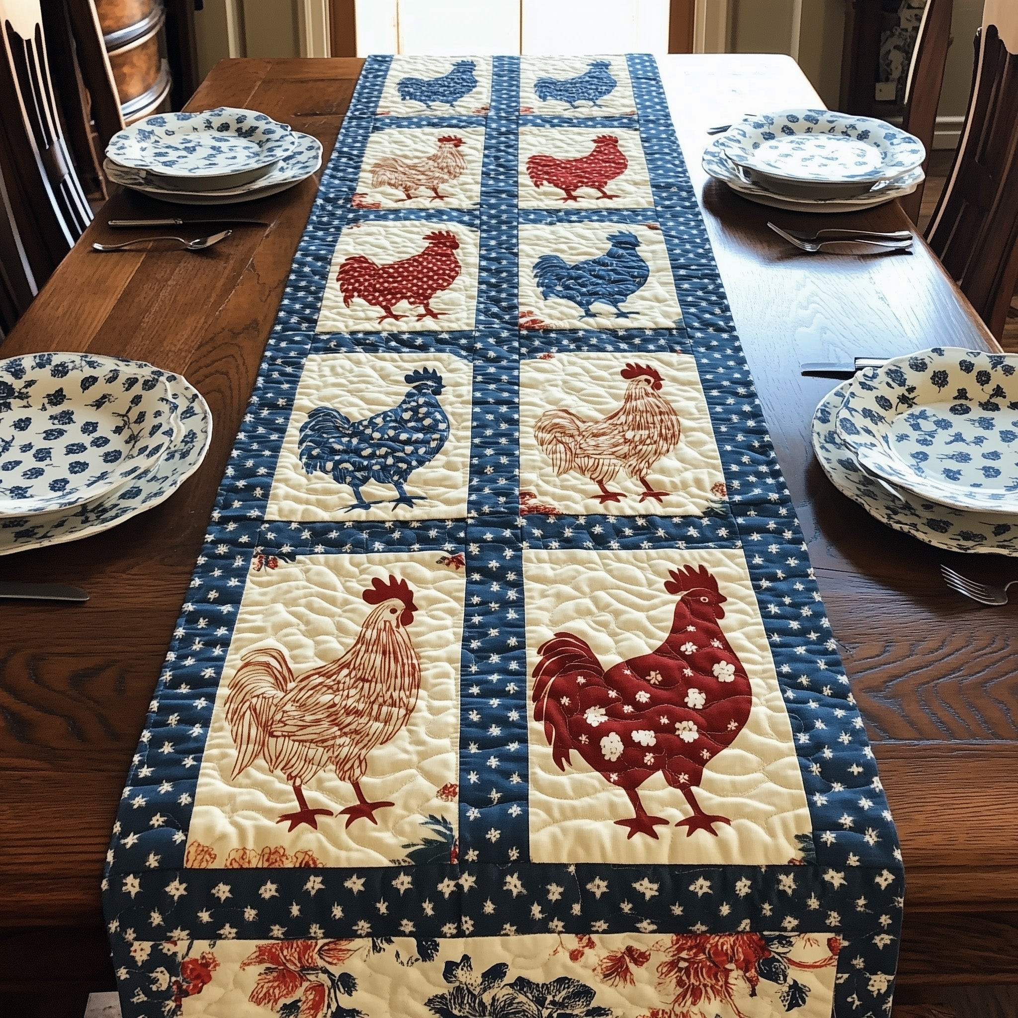 Feathers of Freedom Quilted Table Runner  Floral Runner 4Th Of July Themed Gifts