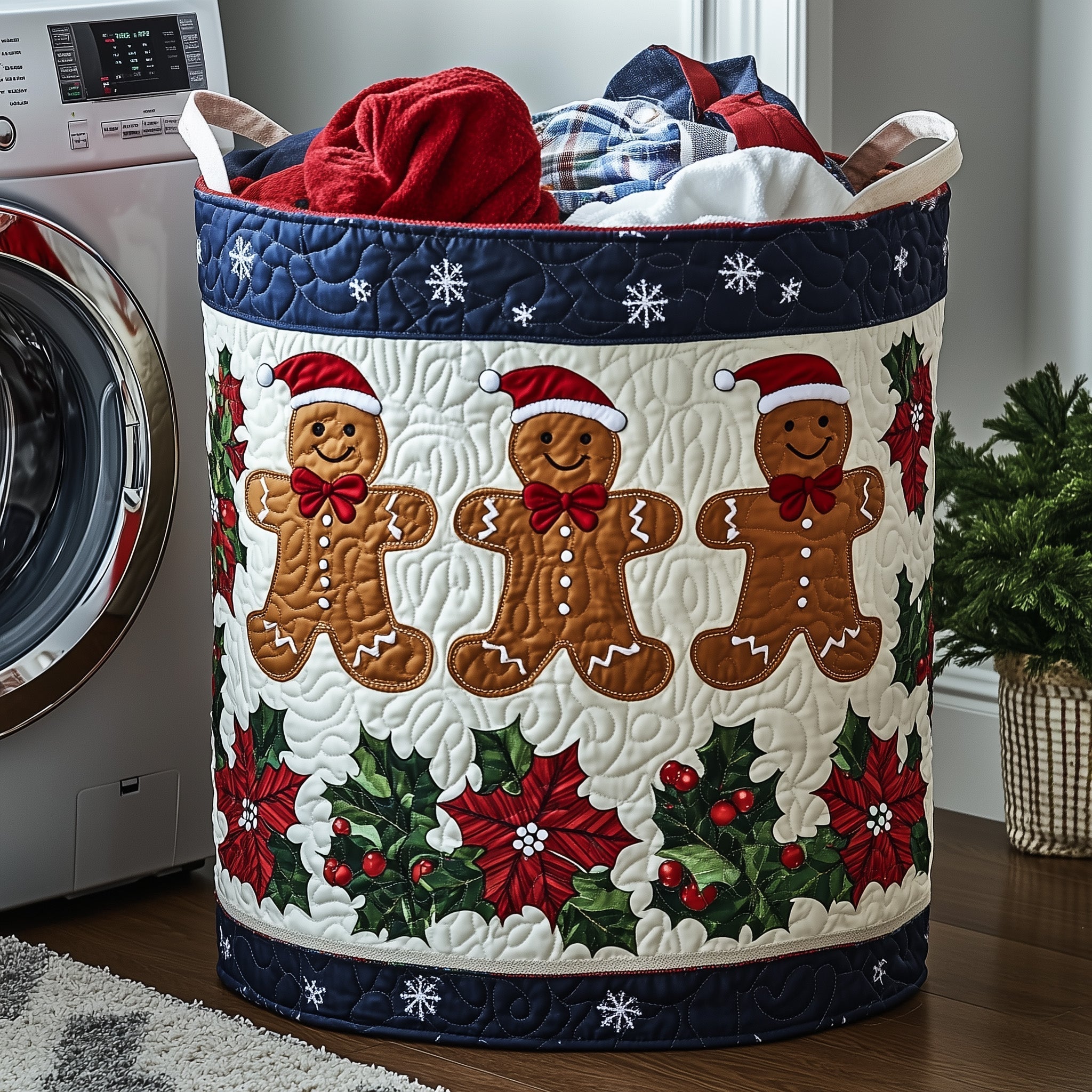 Festive Gingerbread Quilted Laundry Basket Funny Baskets Moms Day Gifts - Tradiviet