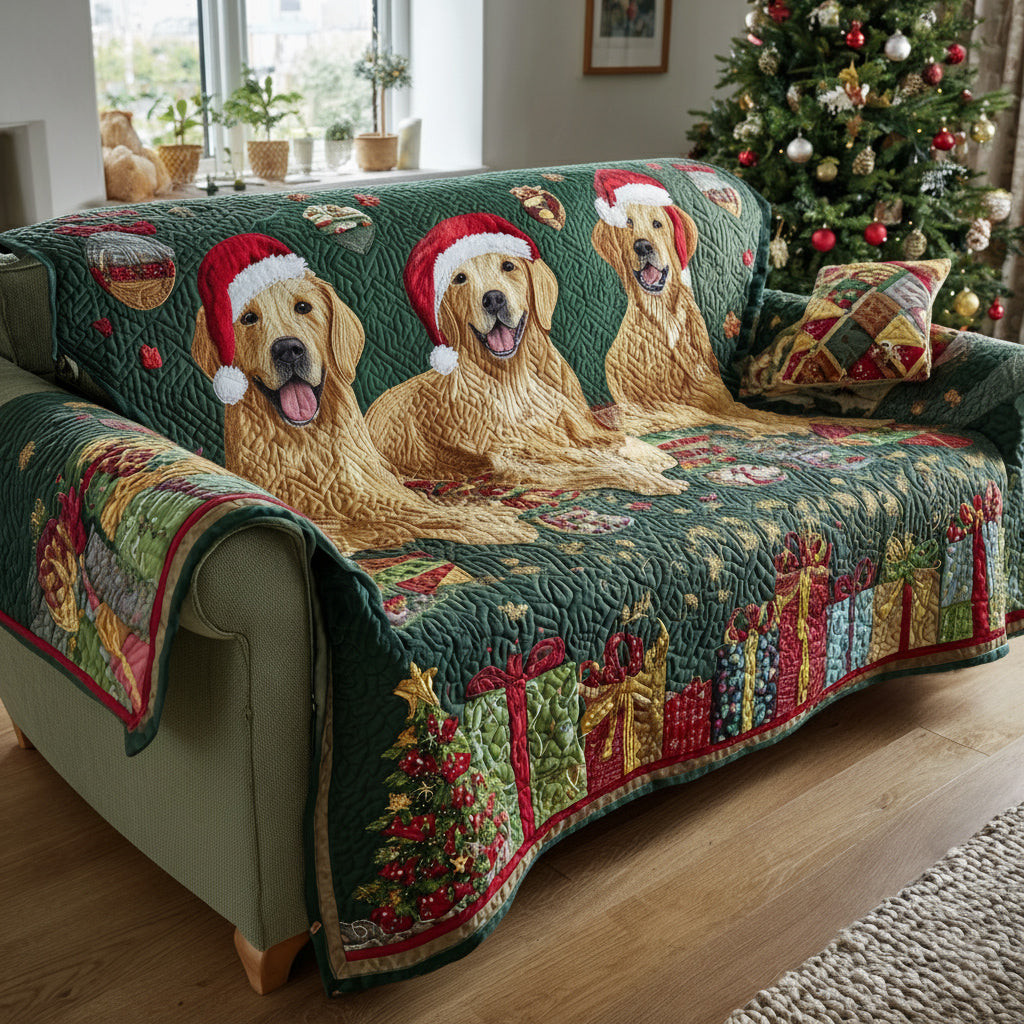 Festive Golden Retriever Quilted Sofa Cover Couch Covers Best Xmas Gift for Dog Lovers